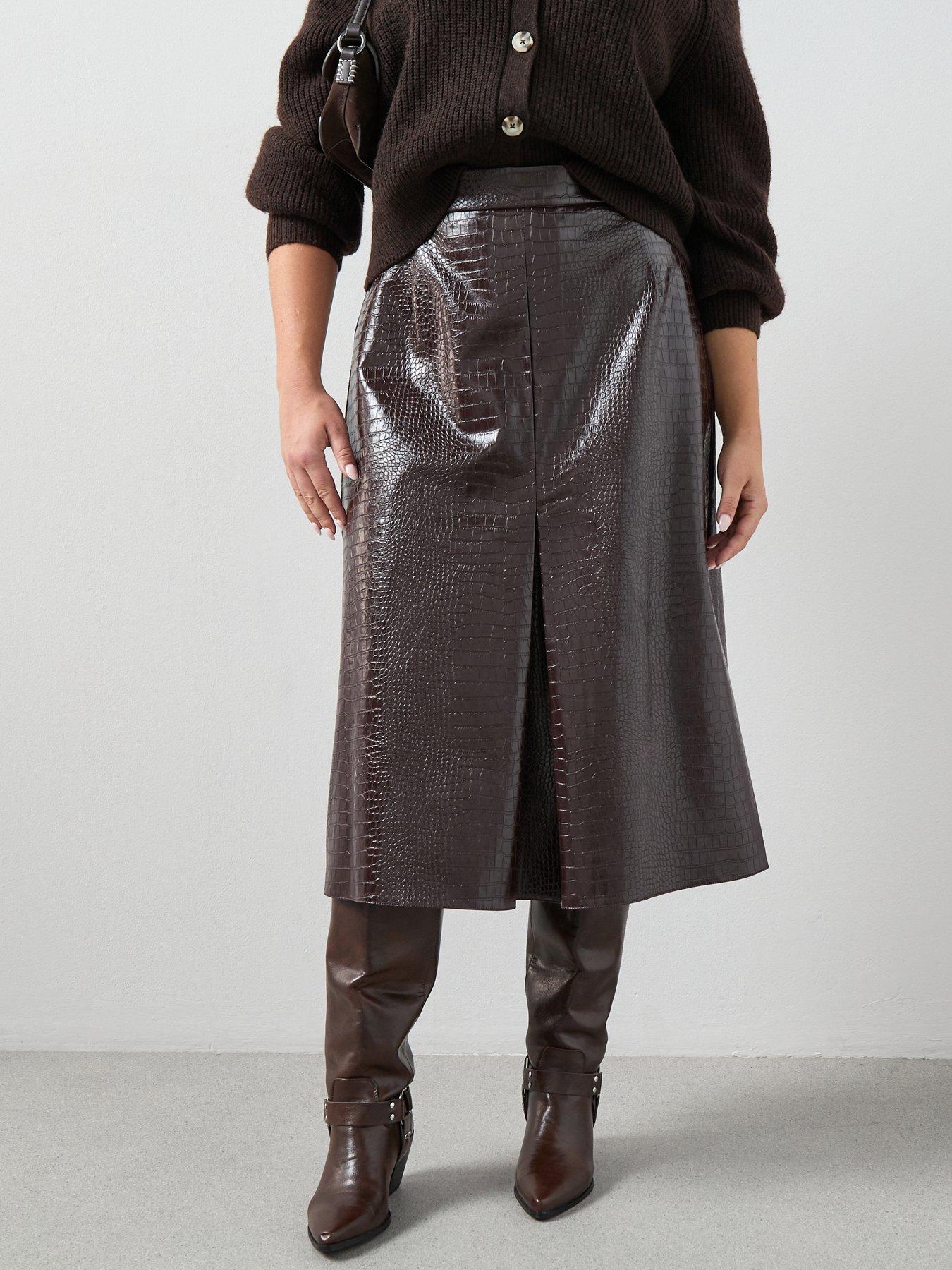 The Very Collection Curve Pu Croc A Line Midi Skirt - Burgundy