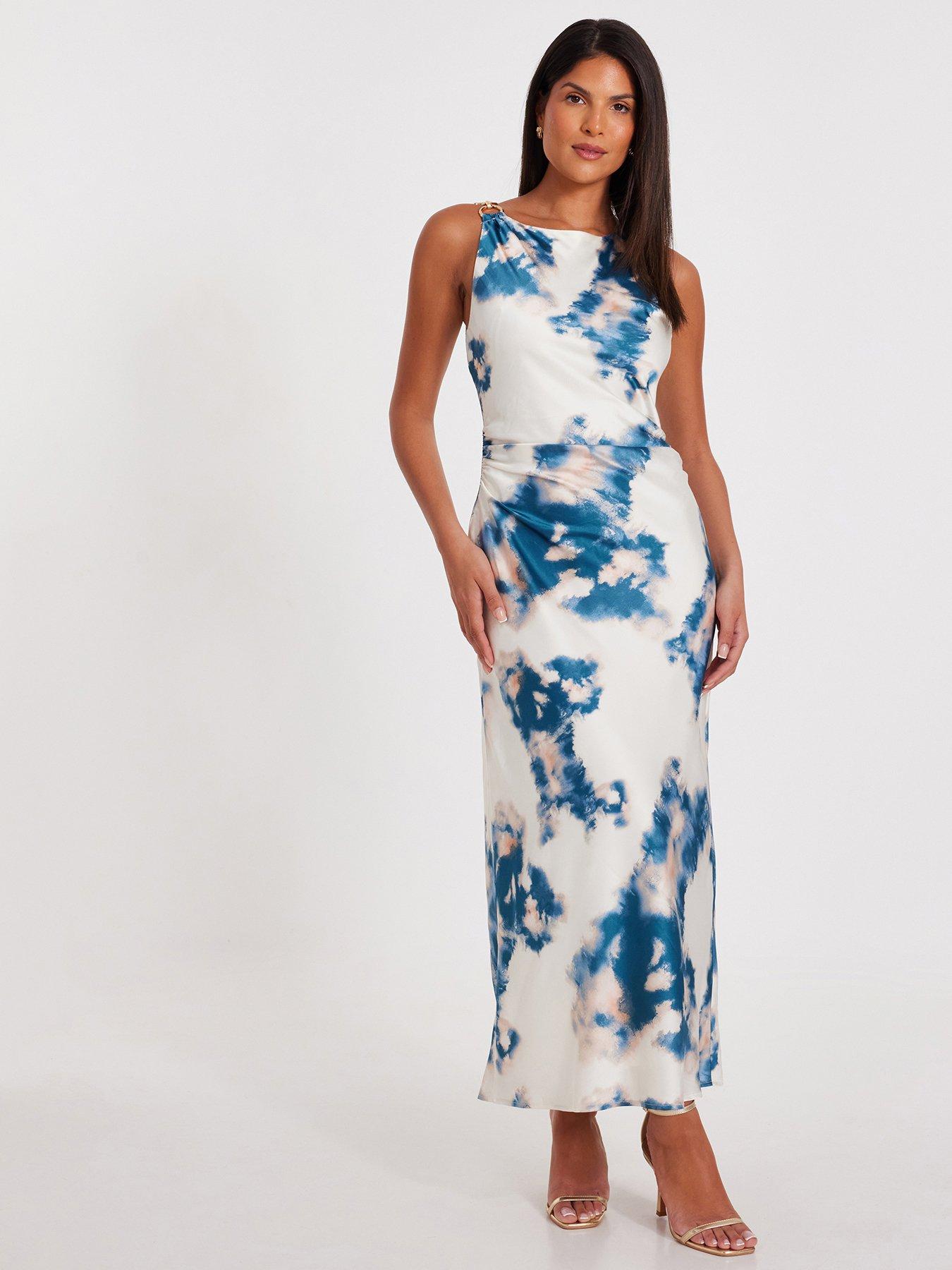undefined Blue Marble Satin Midaxi Dress