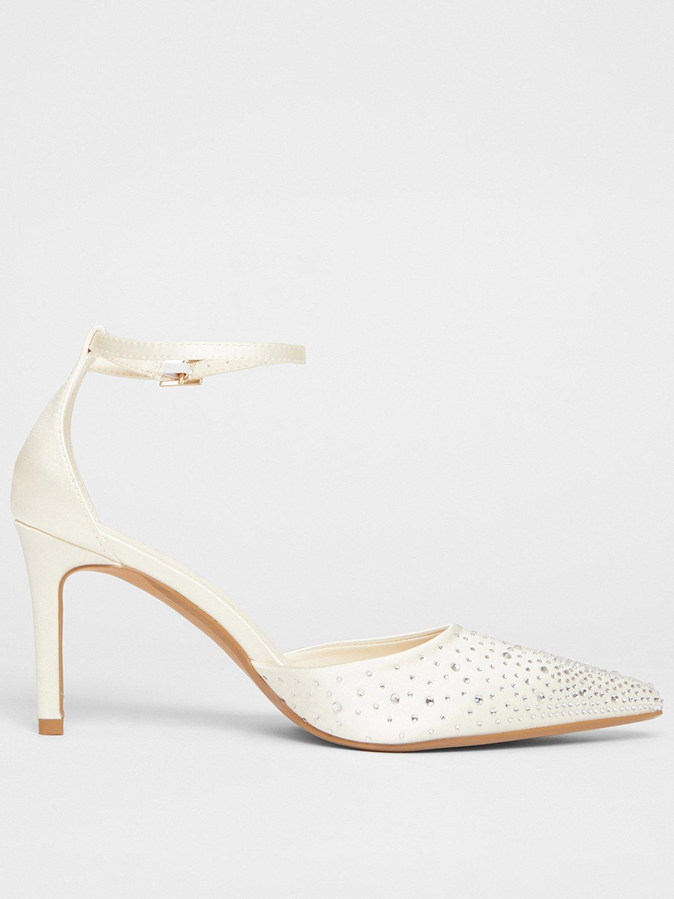 undefined Bridal White Diamante Court Heels