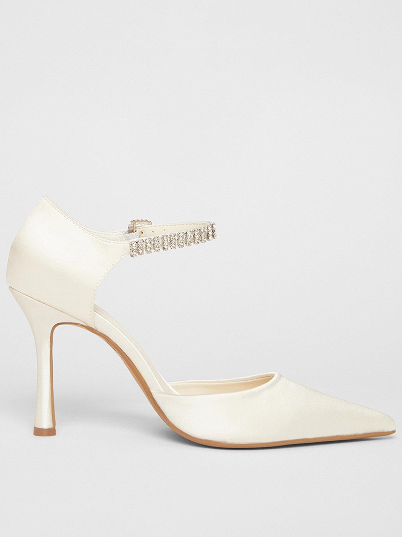 undefined Bridal White Satin Diamante Court Heels