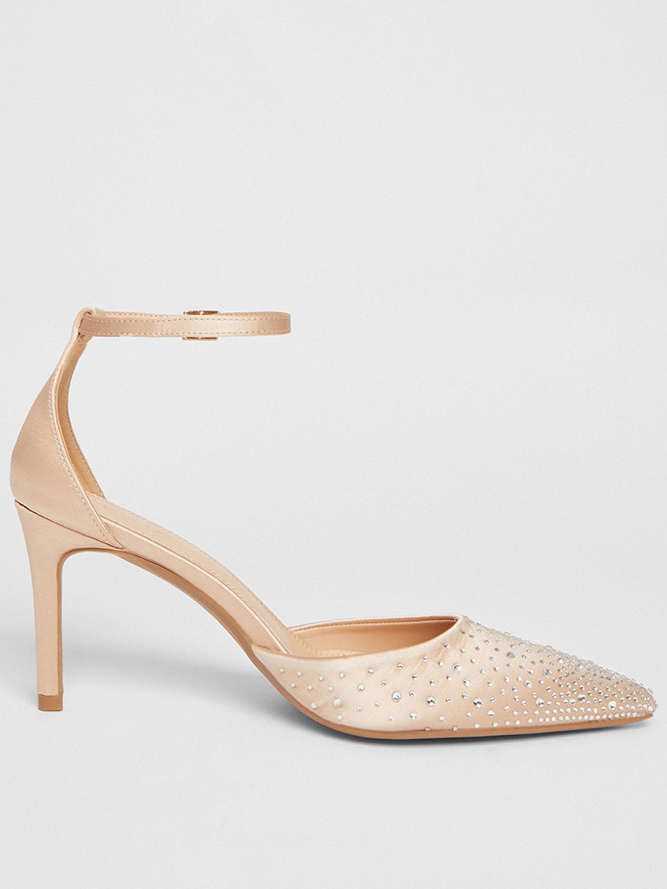  image of quiz-champagne-satin-diamante-court-heels