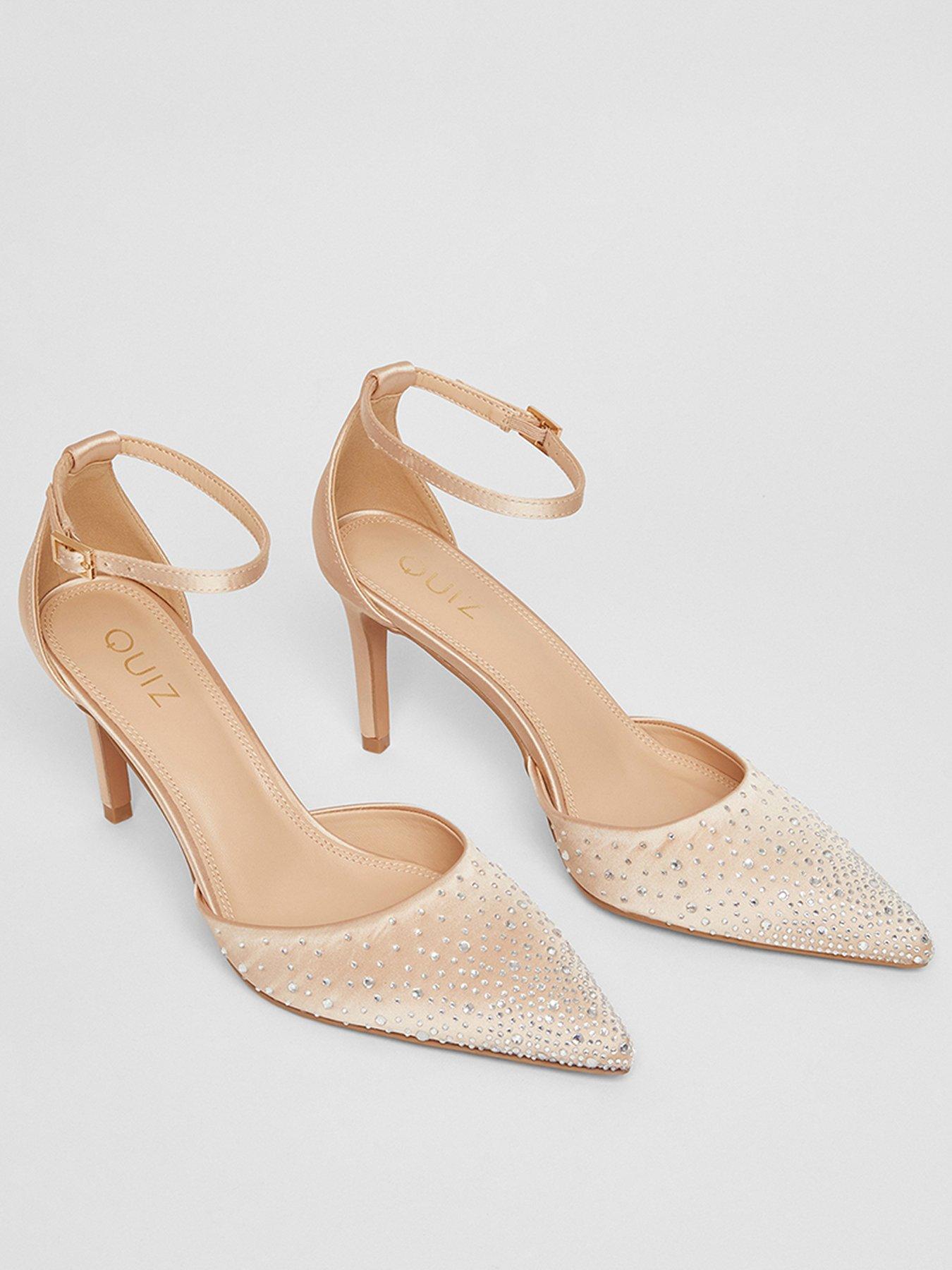  image of quiz-champagne-satin-diamante-court-heels