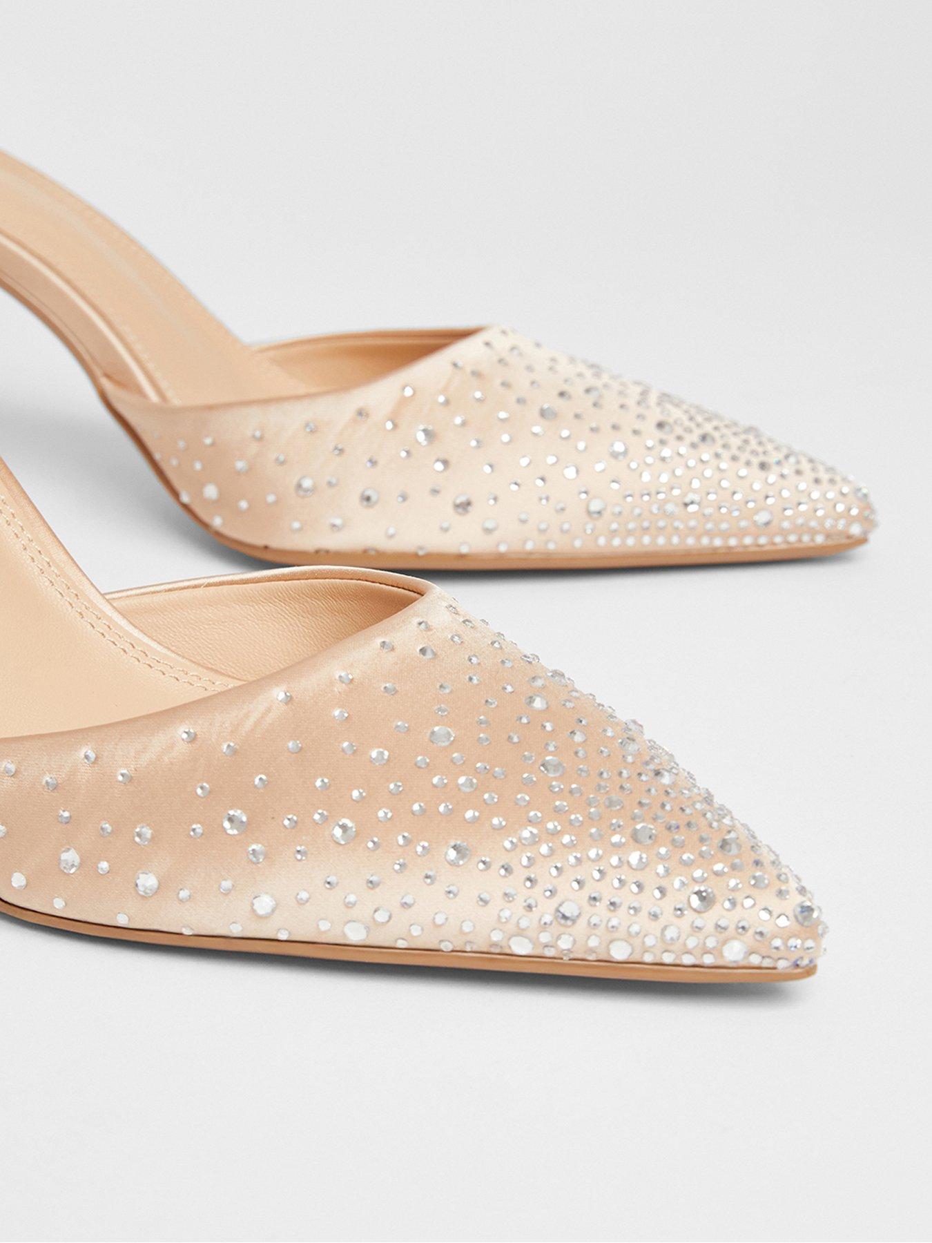  image of quiz-champagne-satin-diamante-court-heels