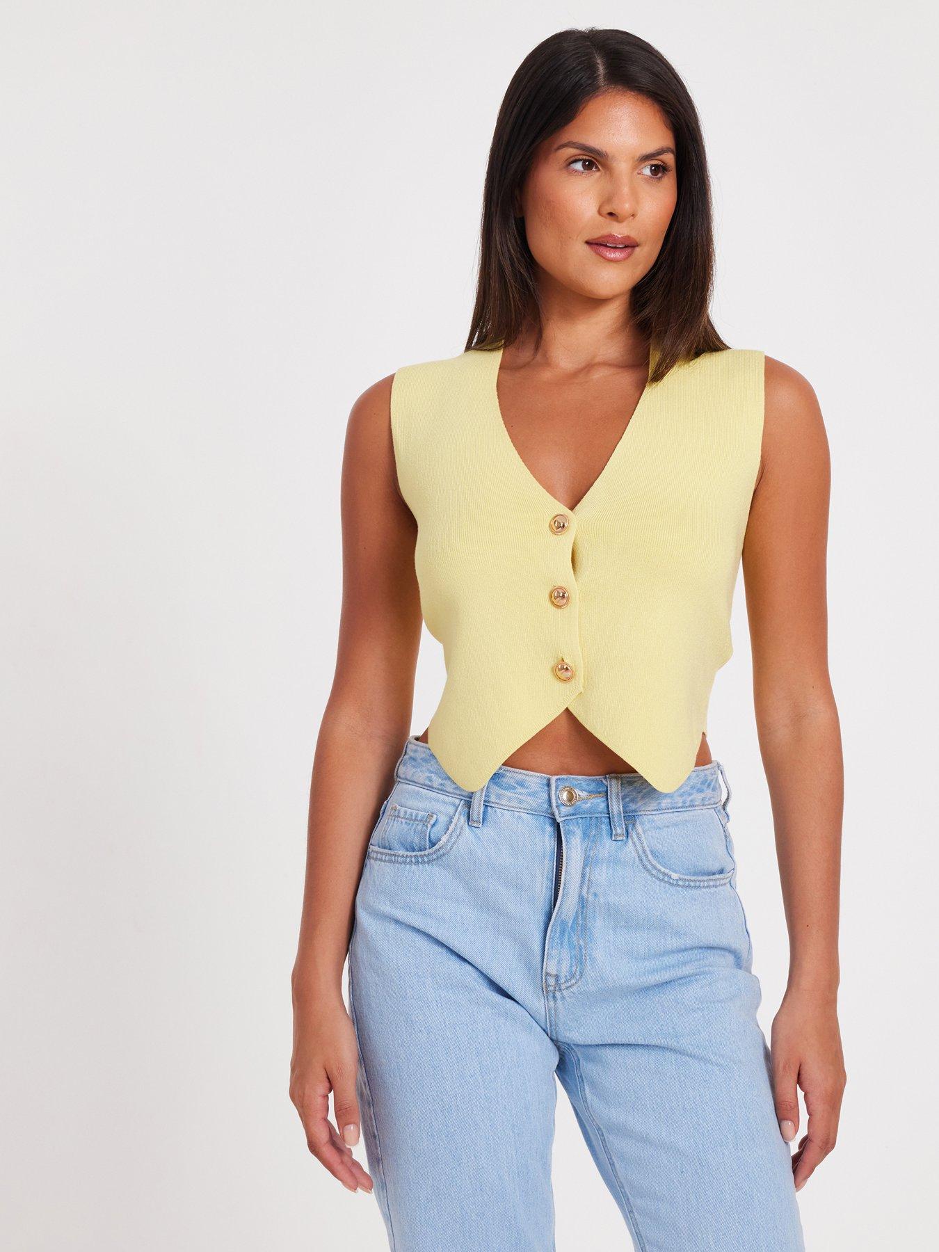 Quiz Lemon Knitted Button Front Waistcoat | Littlewoods