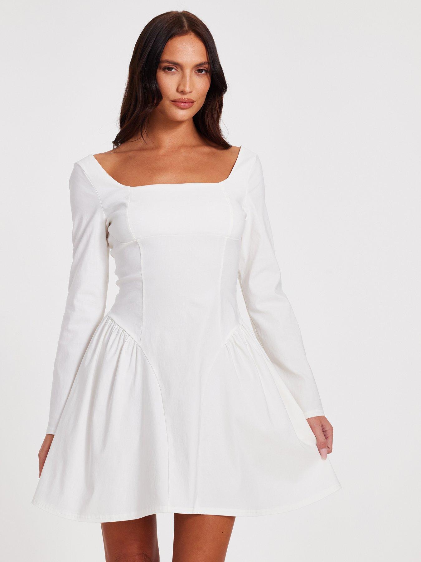 quiz-white-bow-back-skater-dress