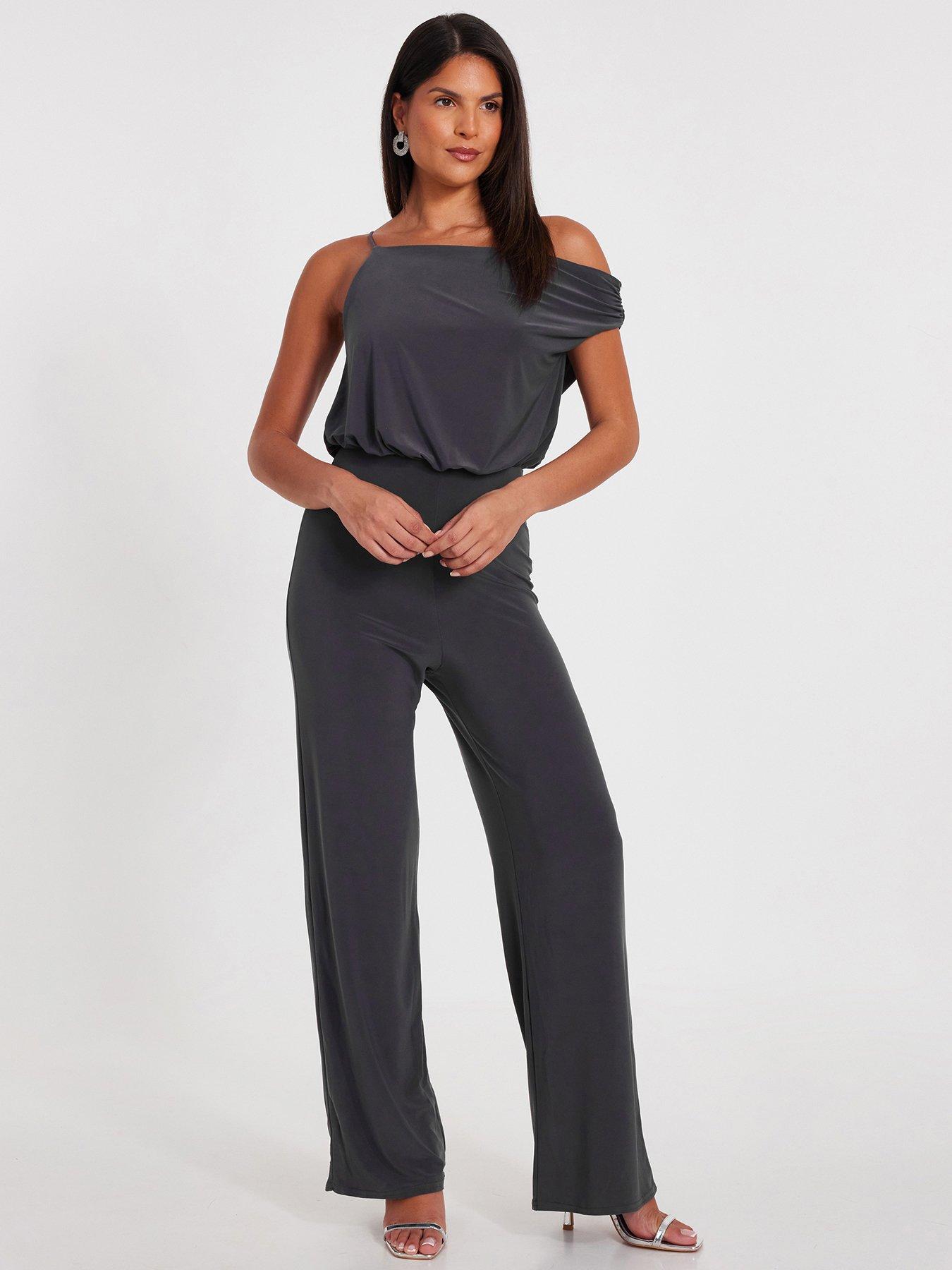 undefined Charcoal Asymmetric Draped Jumpsuit