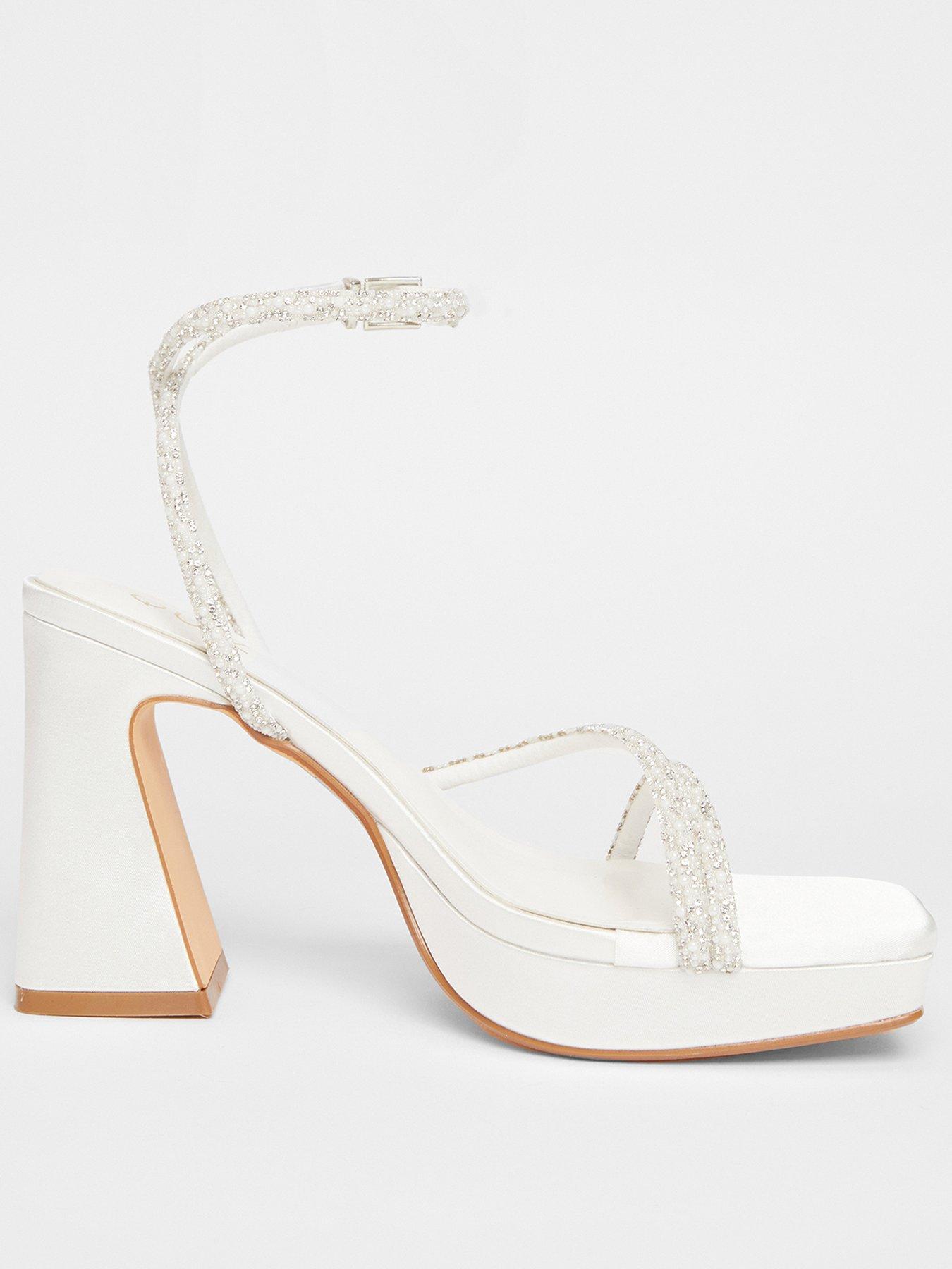 undefined Bridal White Pearl Block Heels