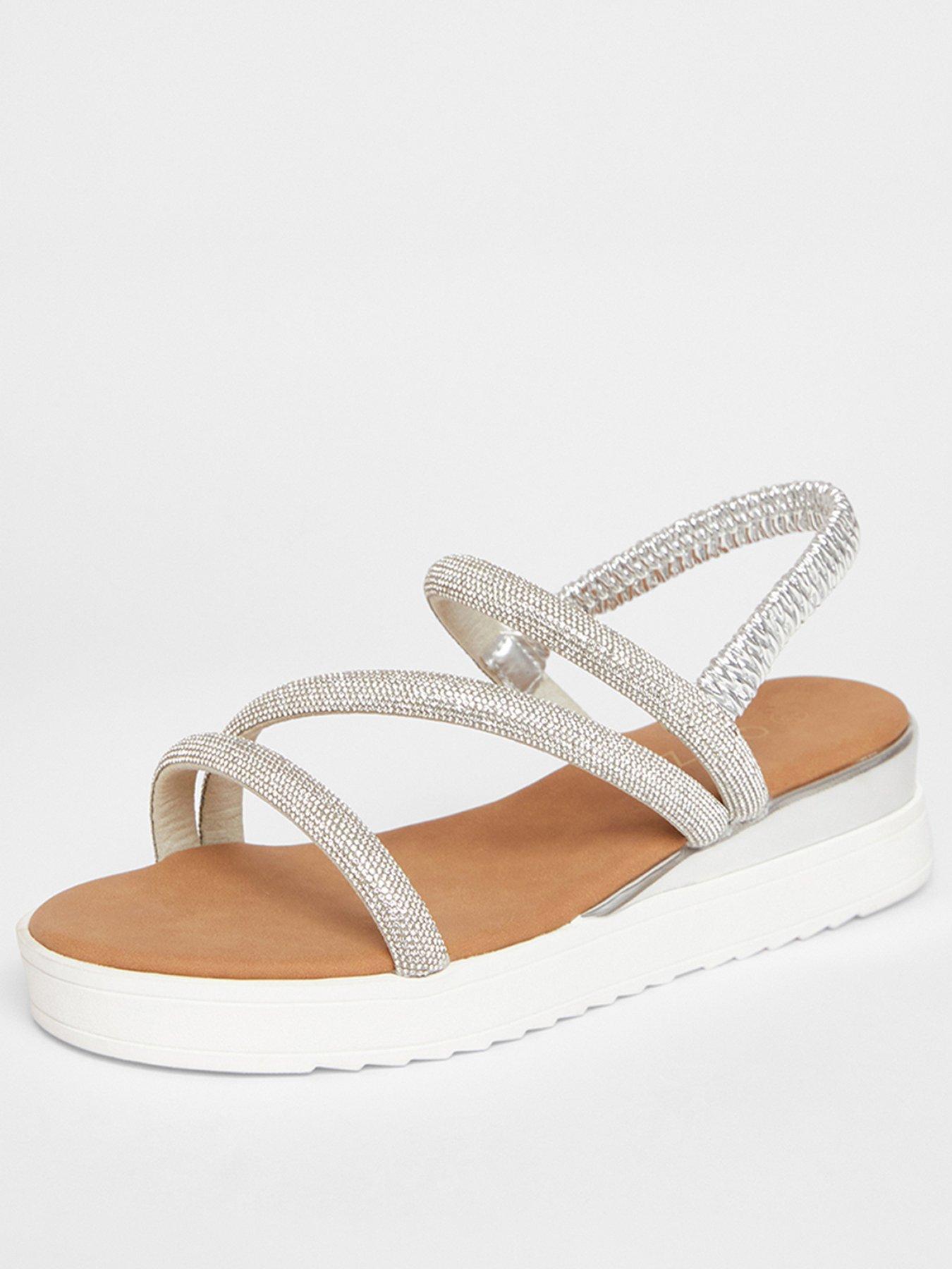 Image 2 of 5 of Quiz Silver Diamante Strappy Flatform Sandals