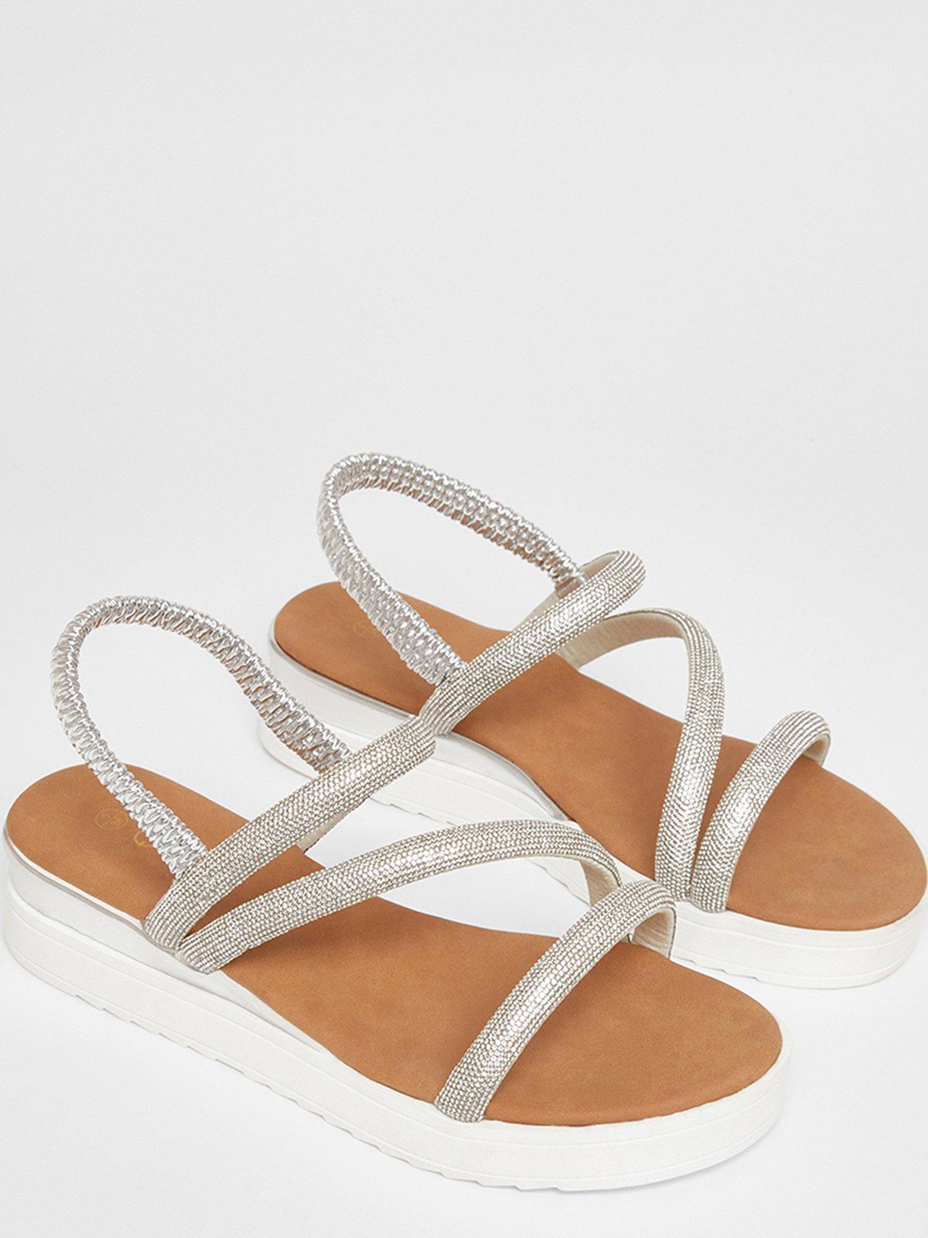 Image 3 of 5 of Quiz Silver Diamante Strappy Flatform Sandals