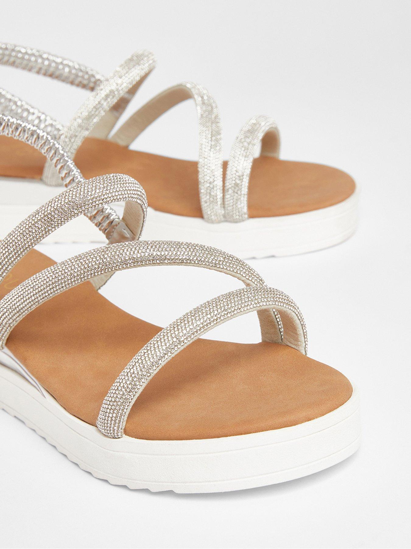 Image 4 of 5 of Quiz Silver Diamante Strappy Flatform Sandals