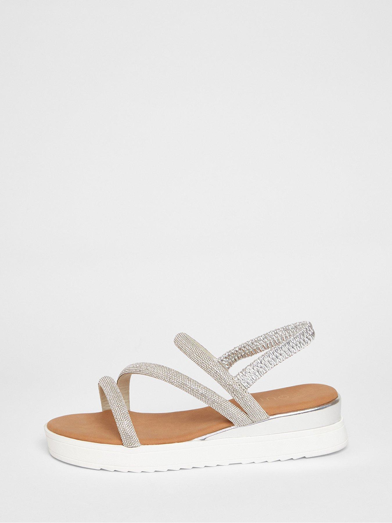 Image 5 of 5 of Quiz Silver Diamante Strappy Flatform Sandals