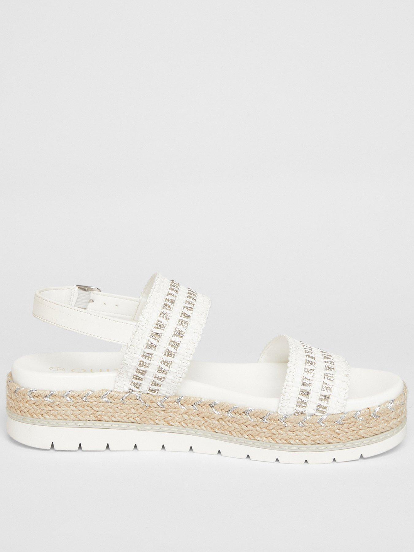  image of quiz-white-diamante-double-strap-flatform-sandals