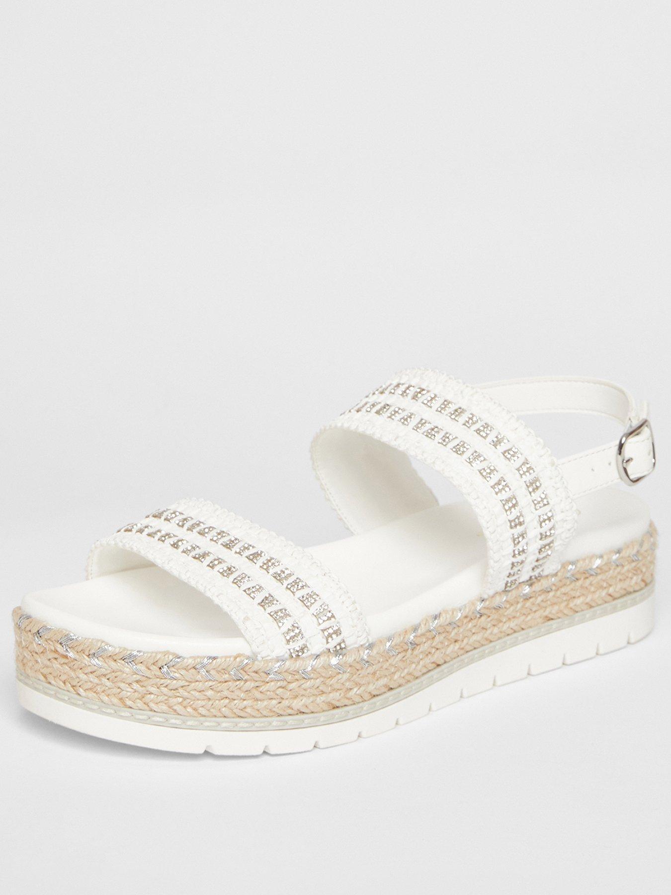  image of quiz-white-diamante-double-strap-flatform-sandals