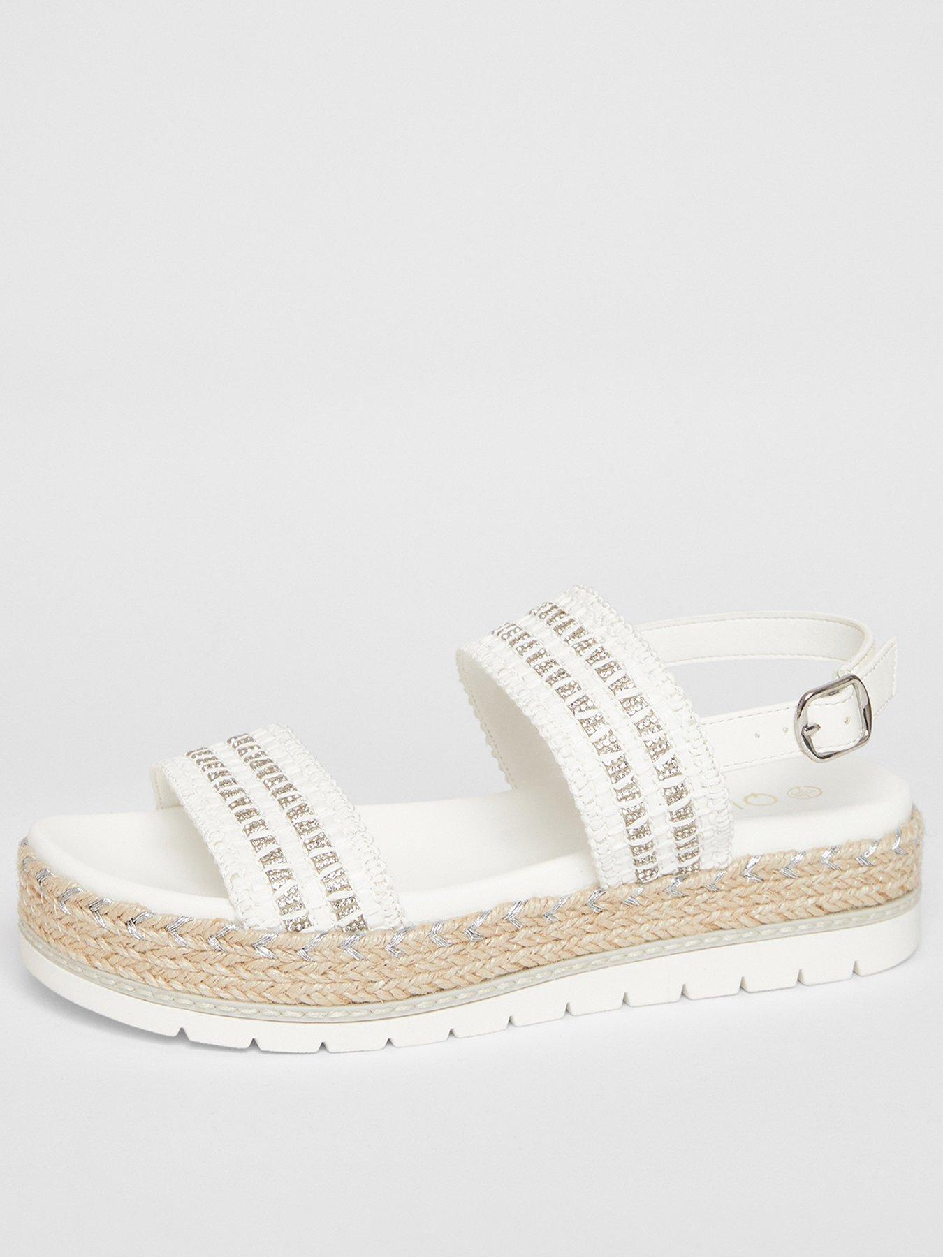  image of quiz-white-diamante-double-strap-flatform-sandals