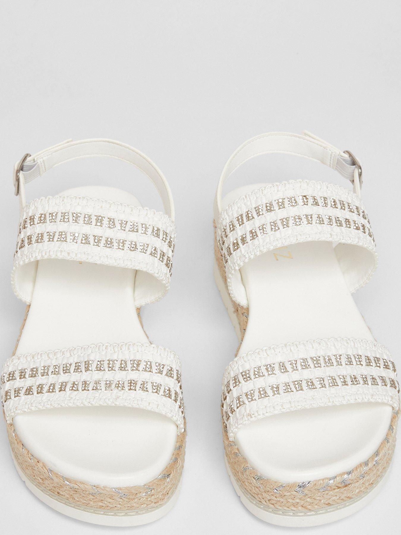  image of quiz-white-diamante-double-strap-flatform-sandals