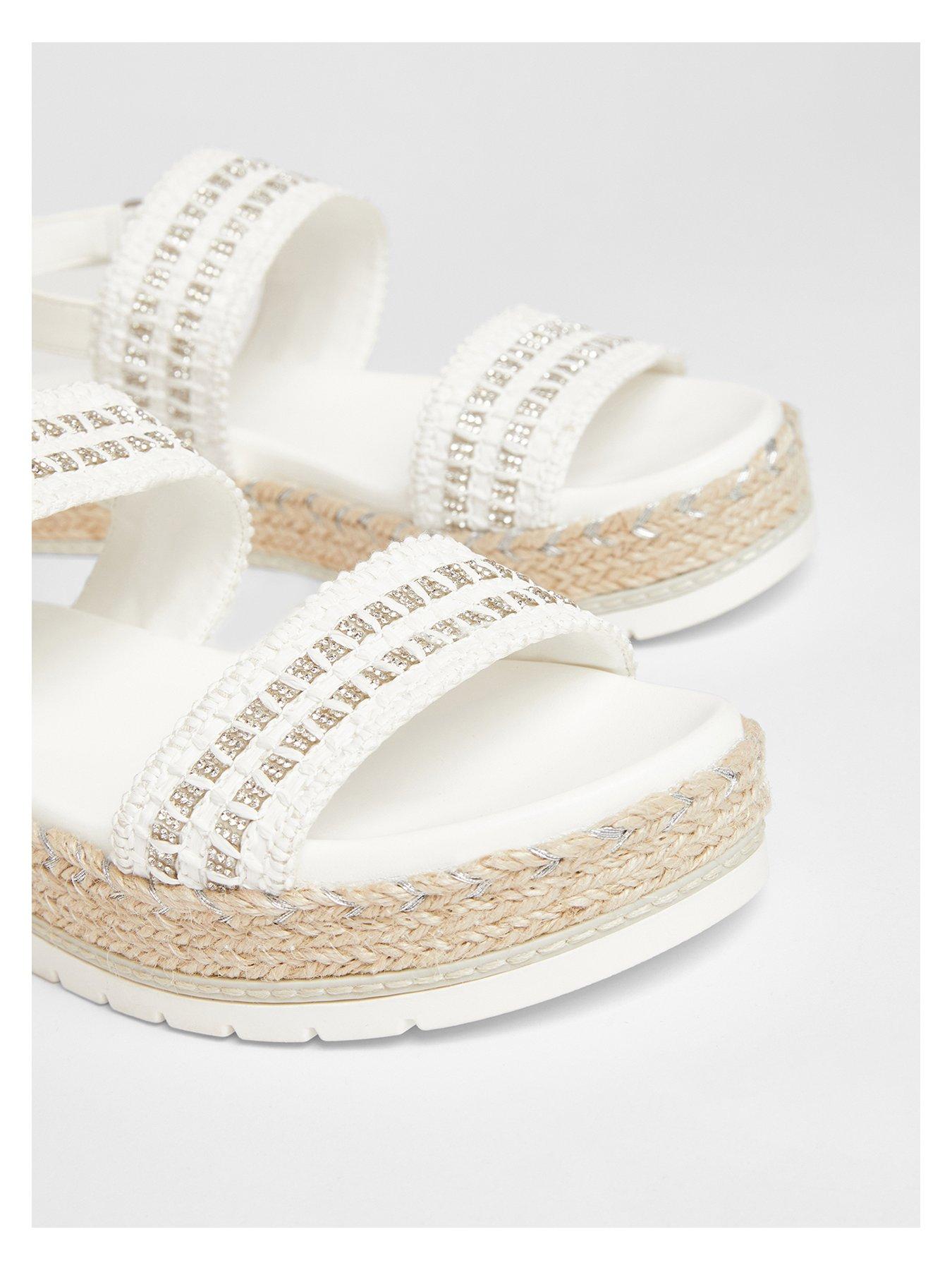  image of quiz-white-diamante-double-strap-flatform-sandals