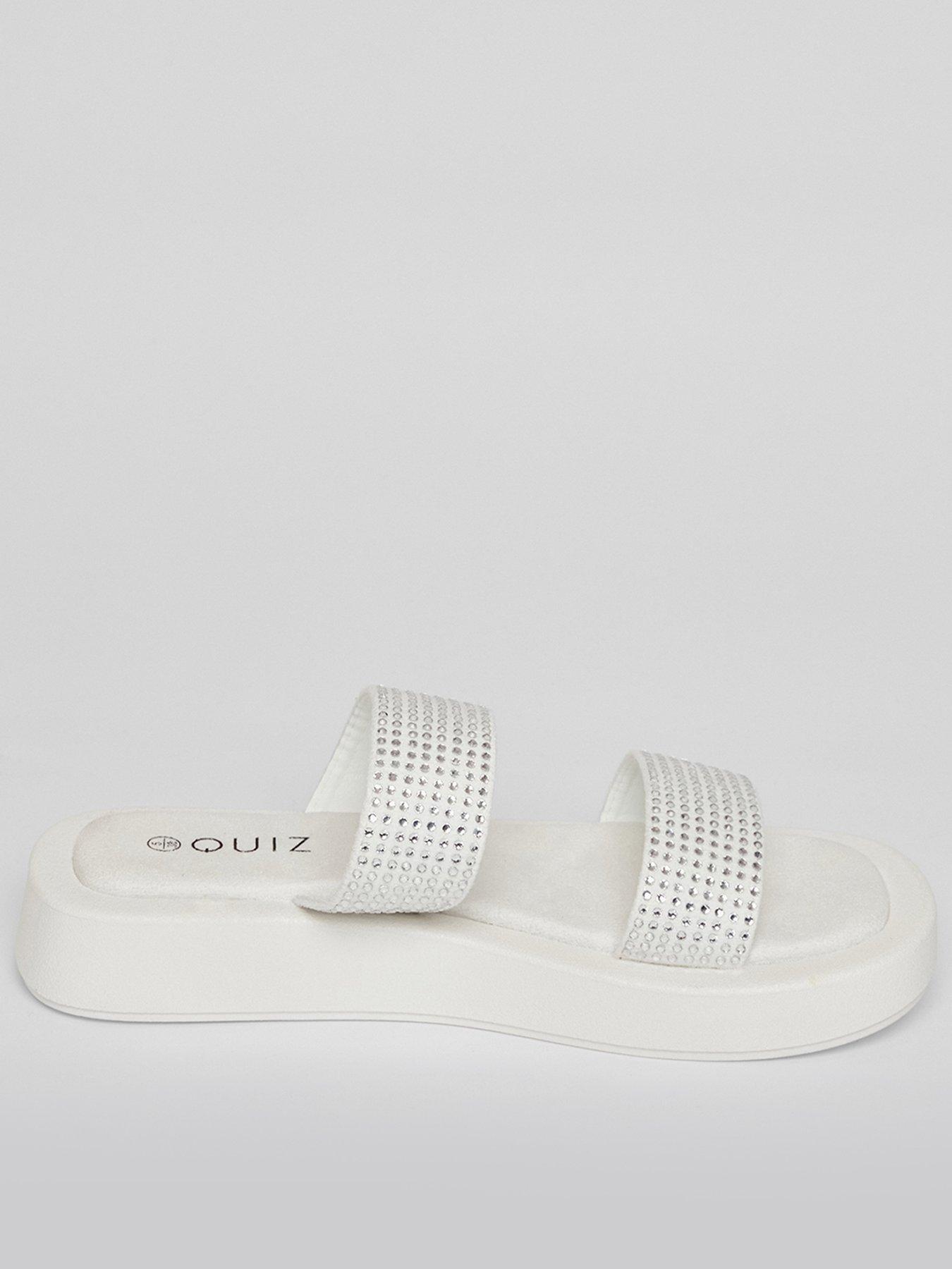  image of quiz-white-diamante-flatform-sandals