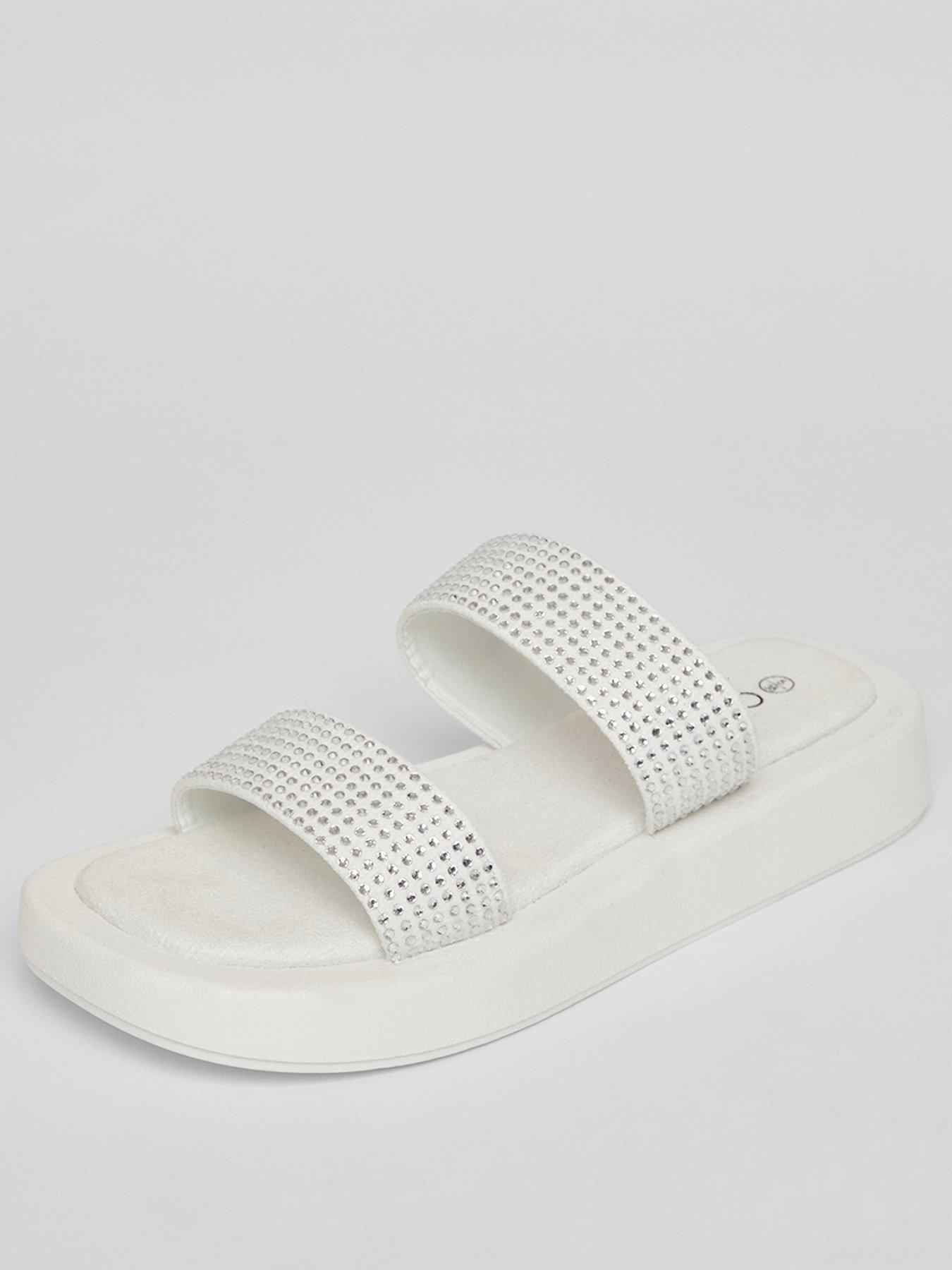  image of quiz-white-diamante-flatform-sandals
