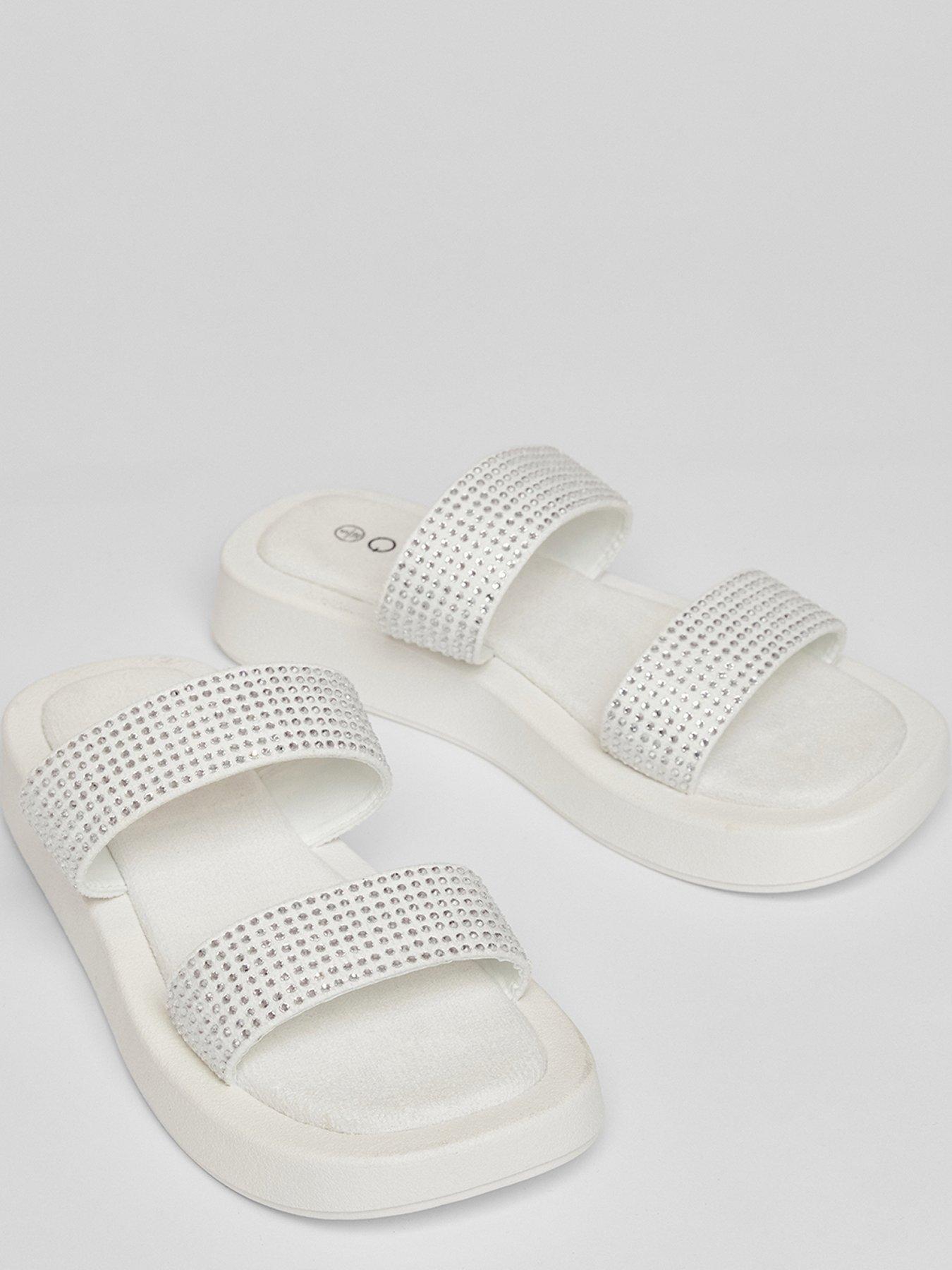  image of quiz-white-diamante-flatform-sandals
