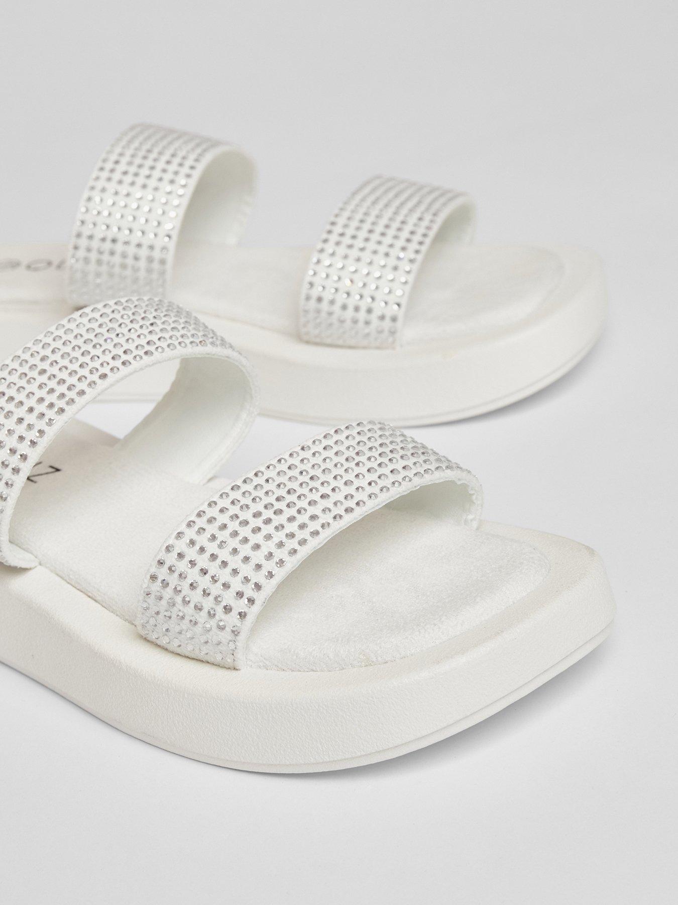  image of quiz-white-diamante-flatform-sandals