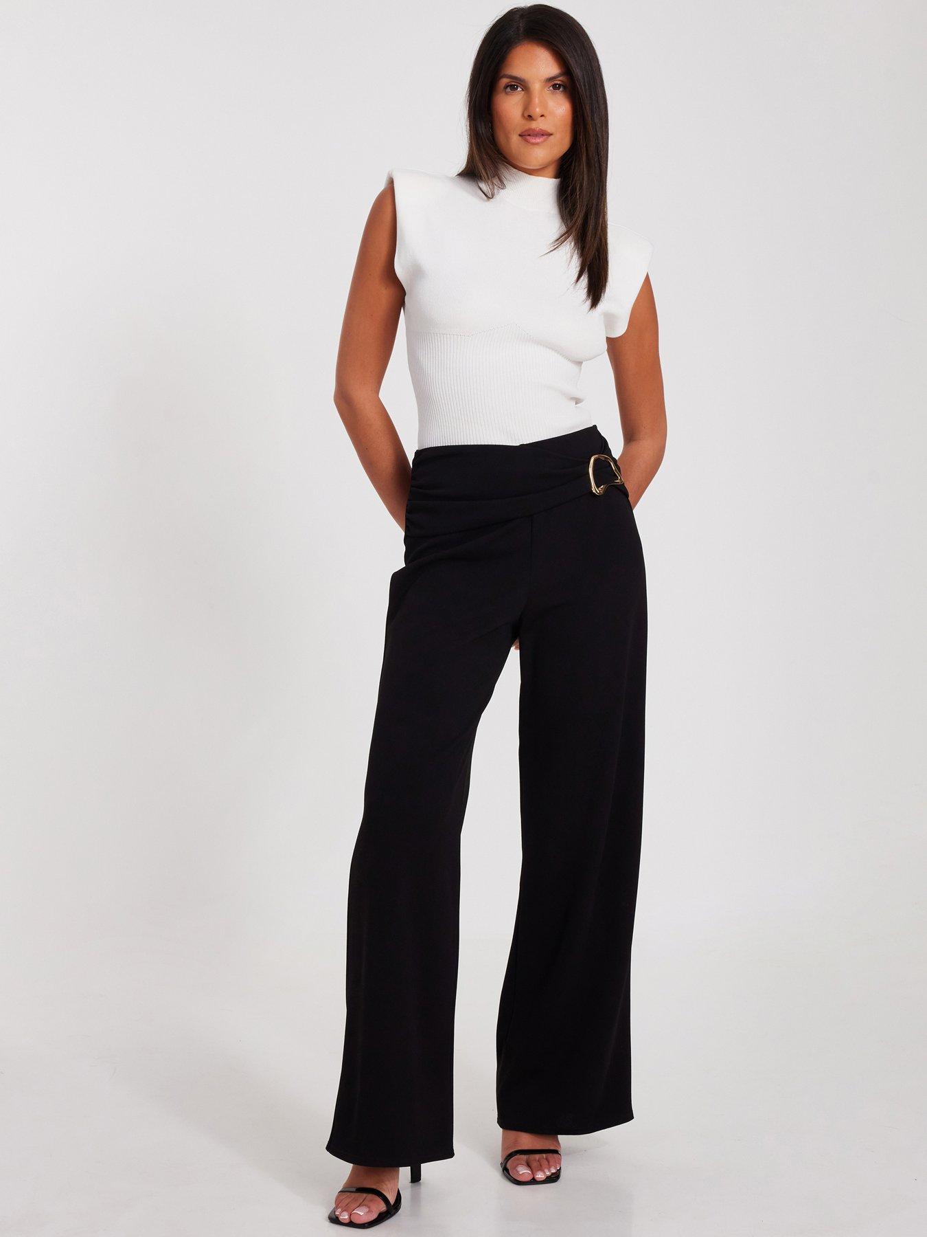 undefined Black Tie Waist Palazzo Trousers