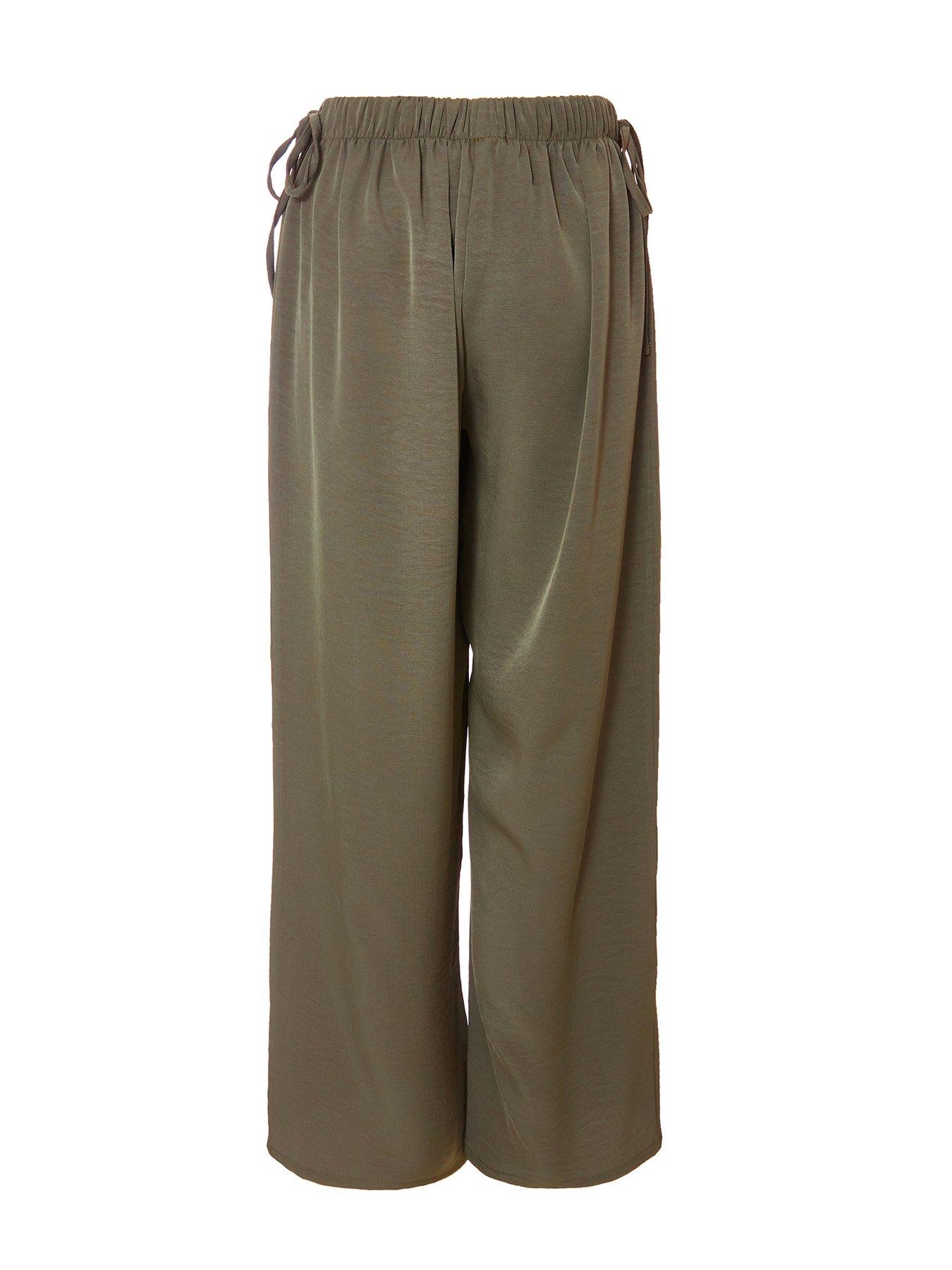 Image 5 of 6 of Quiz Khaki Tie Waist Palazzo Trousers