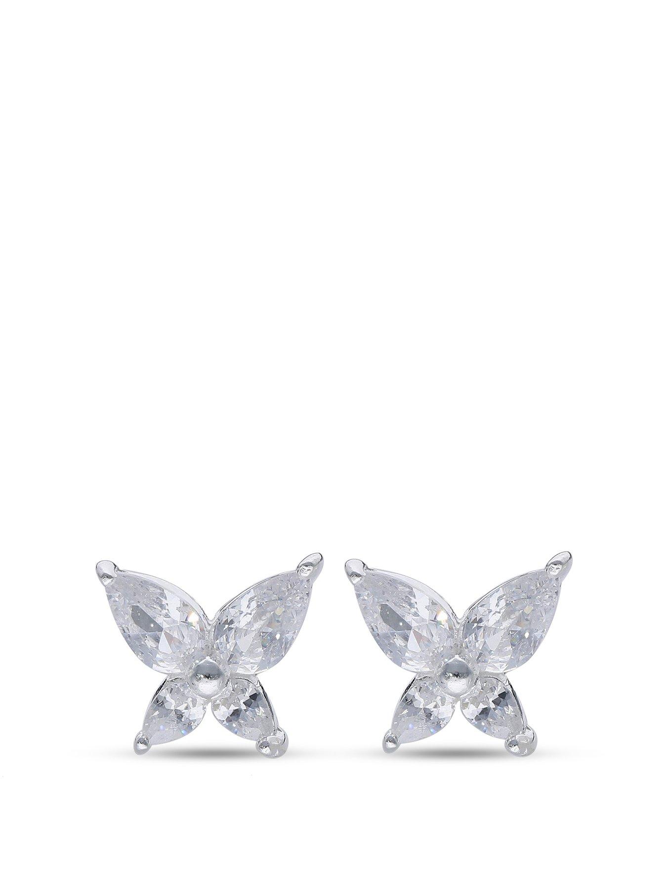 Image 1 of 2 of The Love Collection Sterling Silver CZ Butterfly Stud Earrings