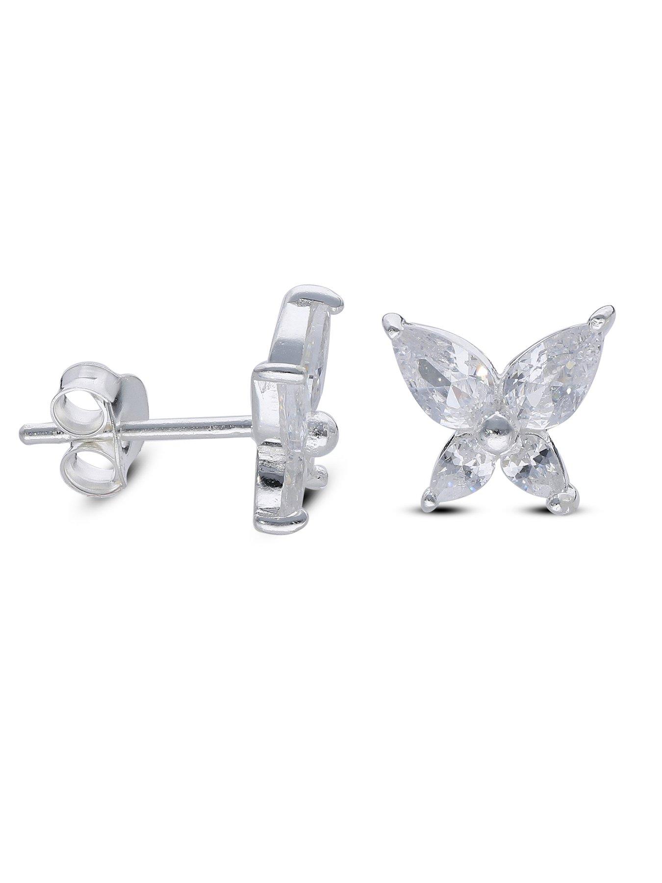 Image 2 of 2 of The Love Collection Sterling Silver CZ Butterfly Stud Earrings