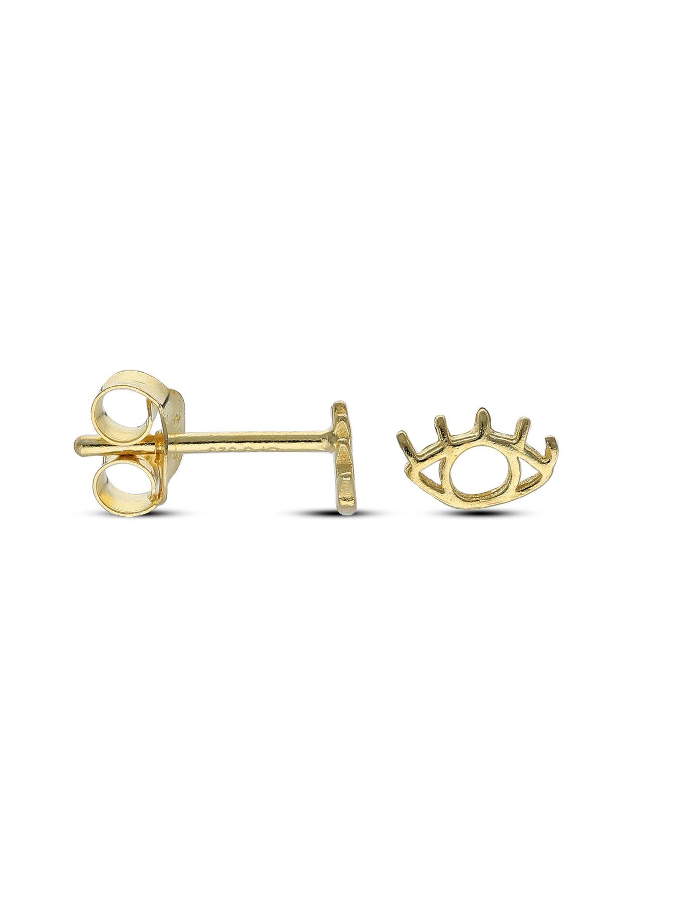 Image 2 of 2 of The Love Collection Sterling Silver Gold Plated Evil Eye Stud Earrings