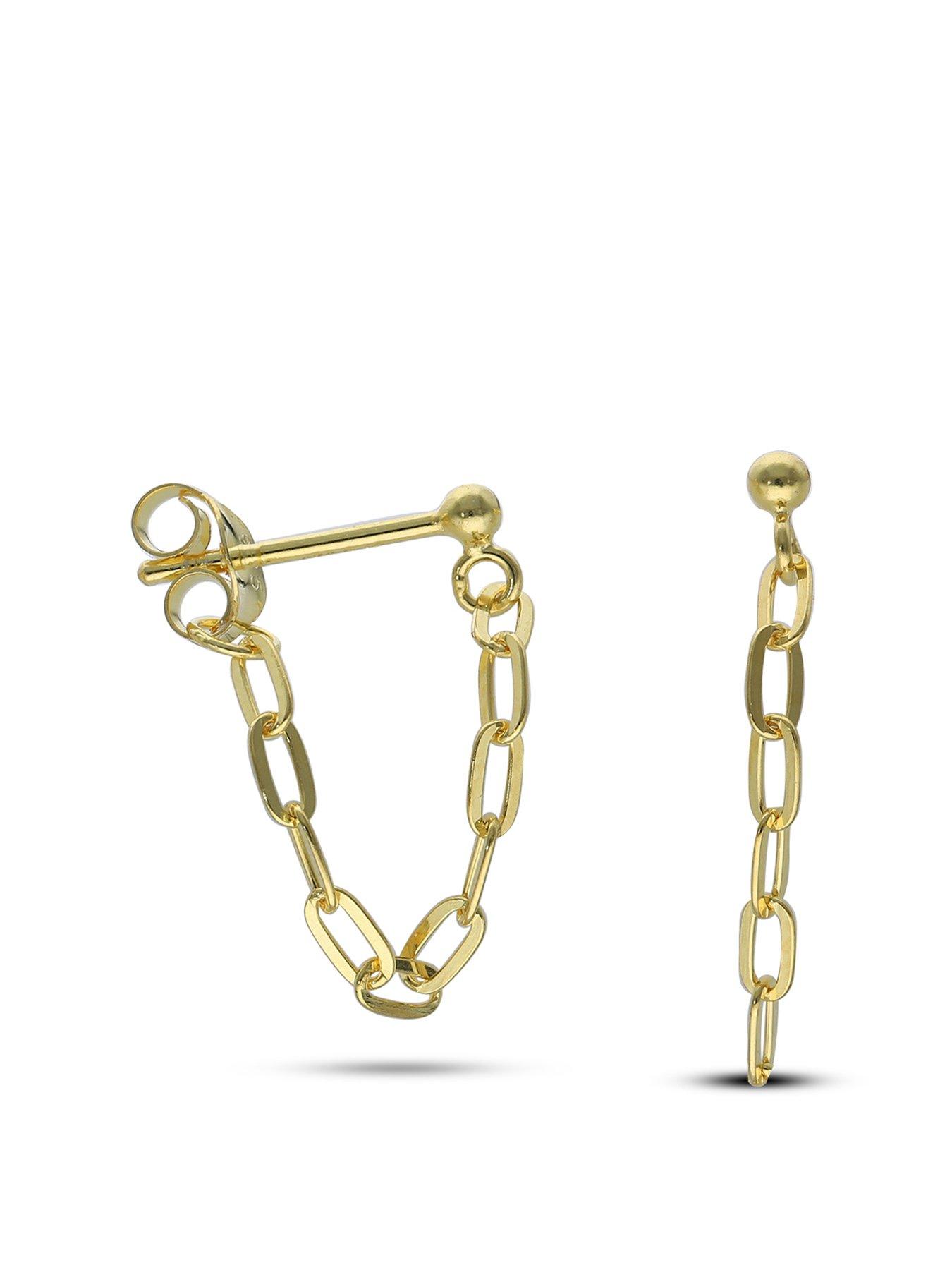 undefined Sterling Silver Gold Plated Chain Stud Earrings