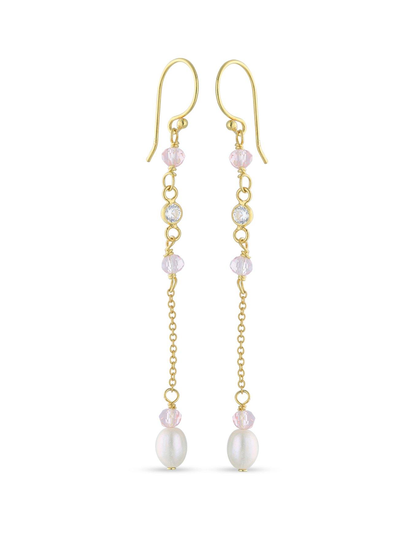 undefined Sterling Silver Gold Plated FWP Pink and Silver CZ Drop Stud Earrings