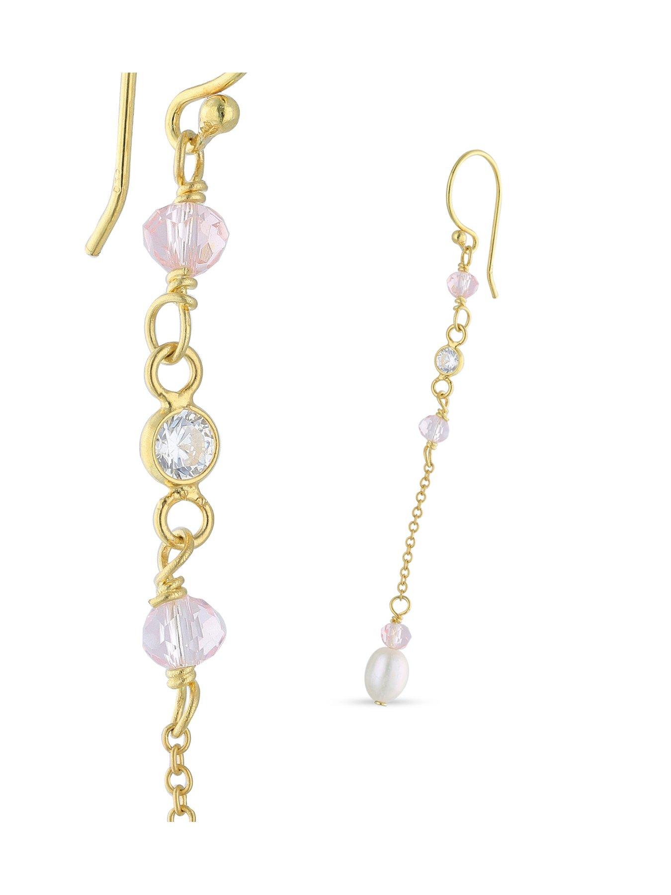  image of the-love-collection-sterling-silver-gold-plated-fwp-pink-and-silver-cz-drop-stud-earrings