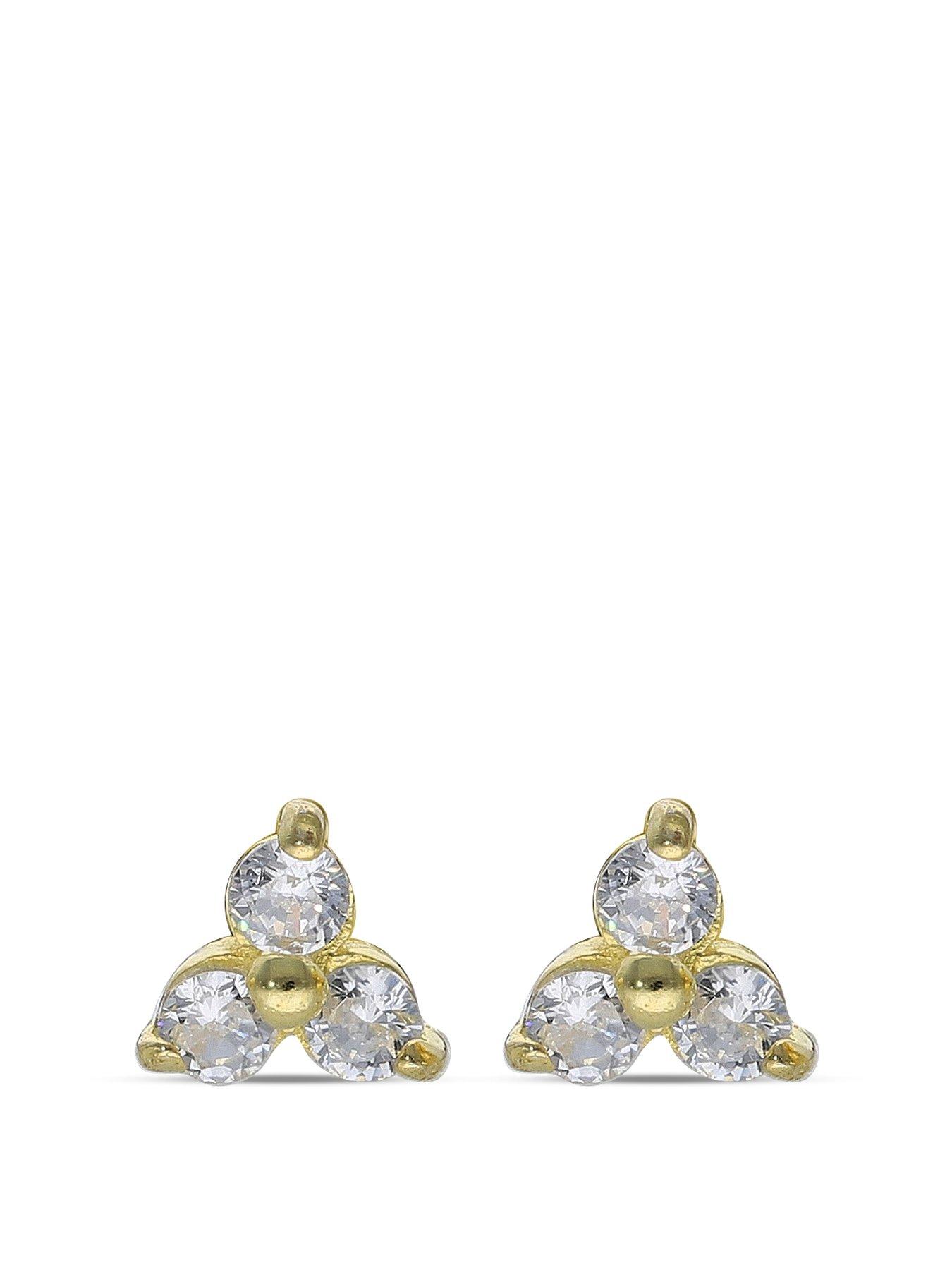 undefined Sterling Silver Gold Plated CZ Floral Stud Earrings