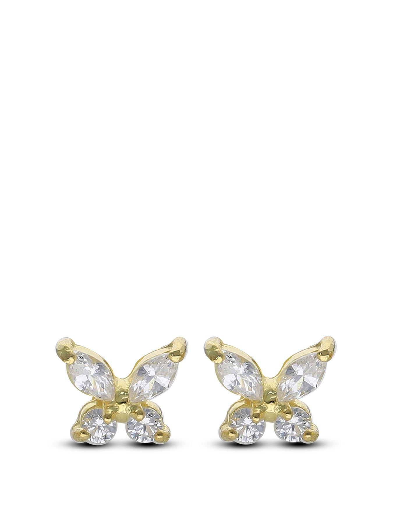 undefined Sterling Silver Gold Plated CZ Butterfly Stud Earrings