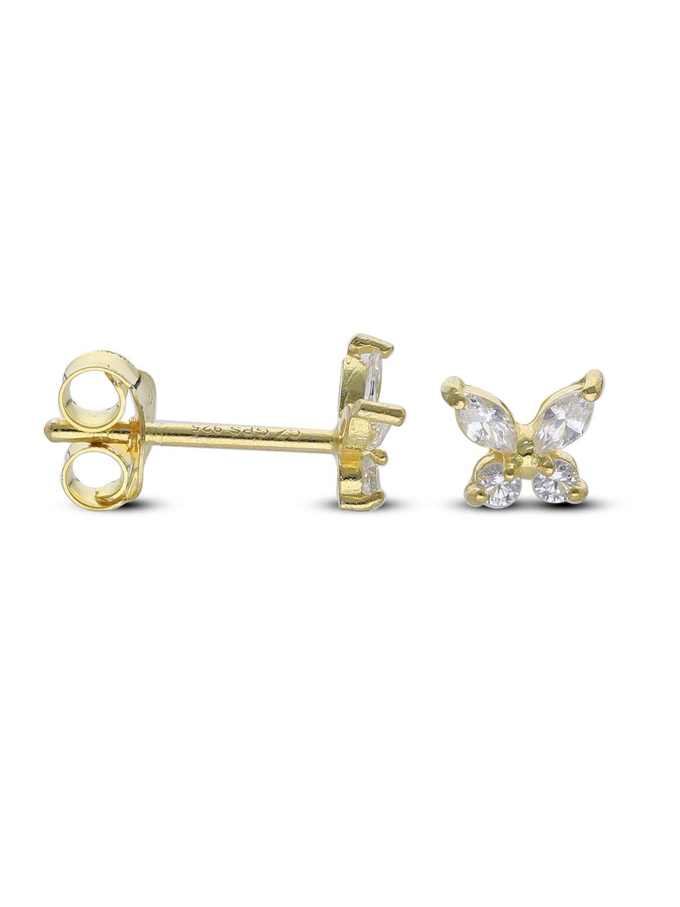 Image 2 of 2 of The Love Collection Sterling Silver Gold Plated CZ Butterfly Stud Earrings