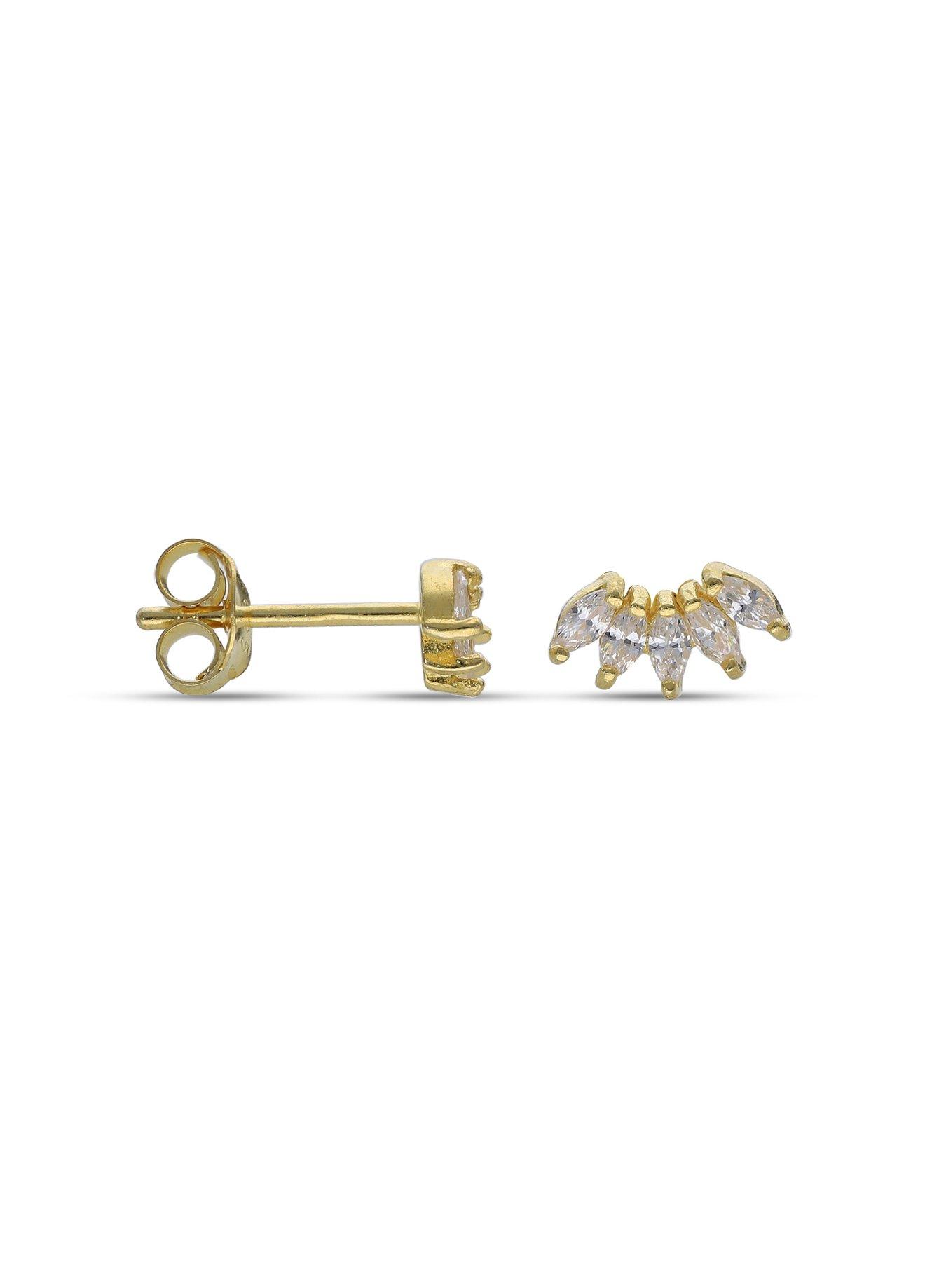 Image 2 of 2 of The Love Collection Sterling Silver Gold Plated 5 CZ Stud Earrings