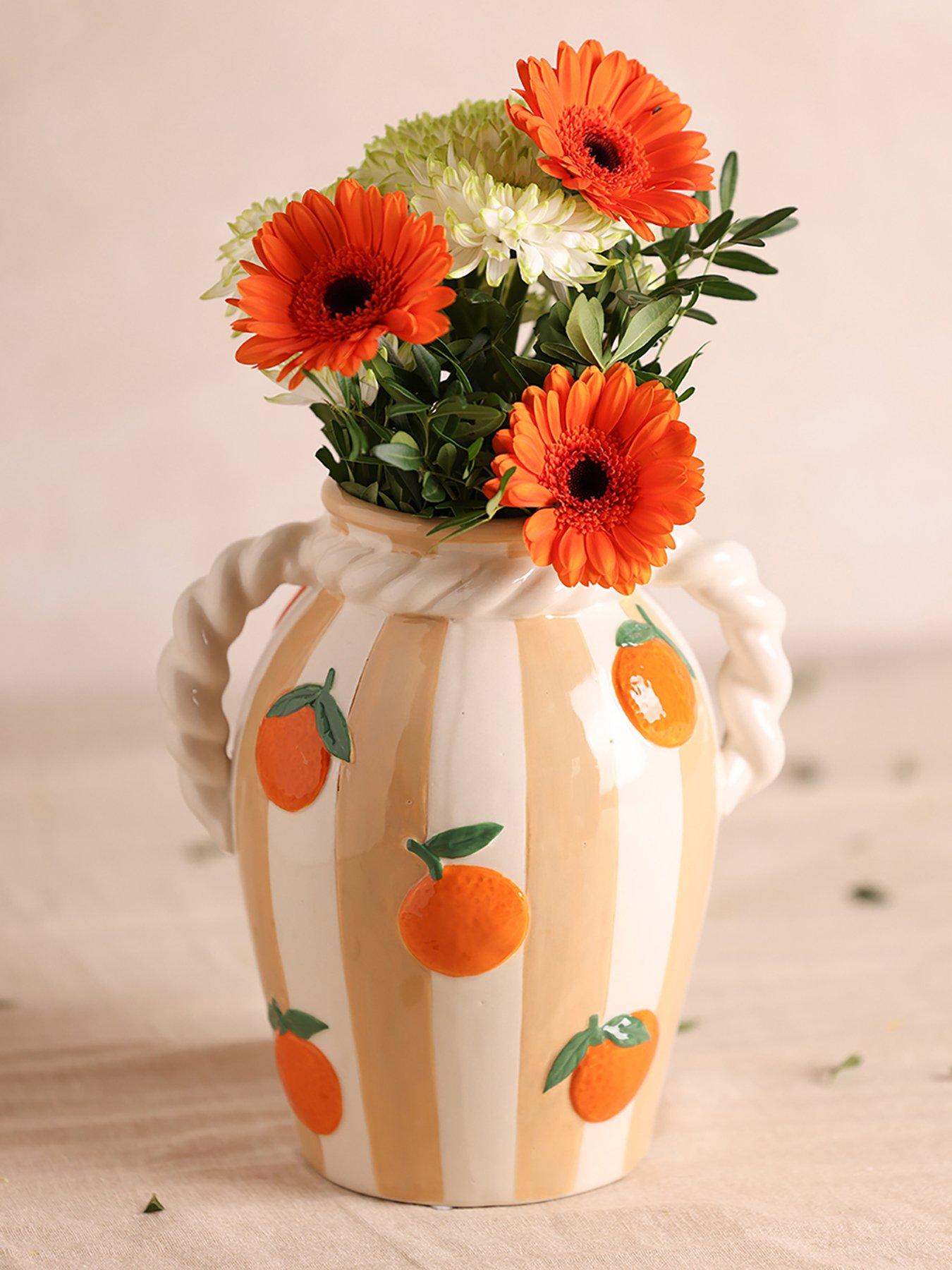 Hestia Striped Vase With Oranges And Rope Effect Handle