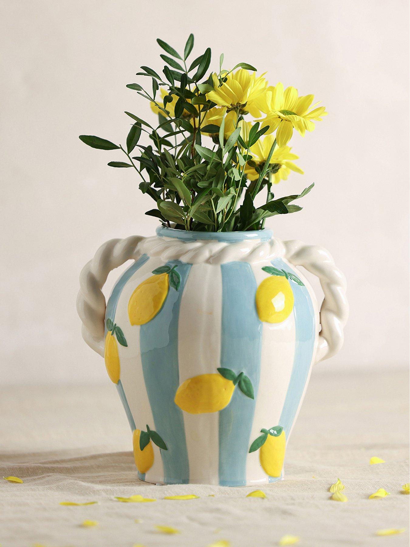 undefined Striped Vase With Lemons And Rope Effect Handle