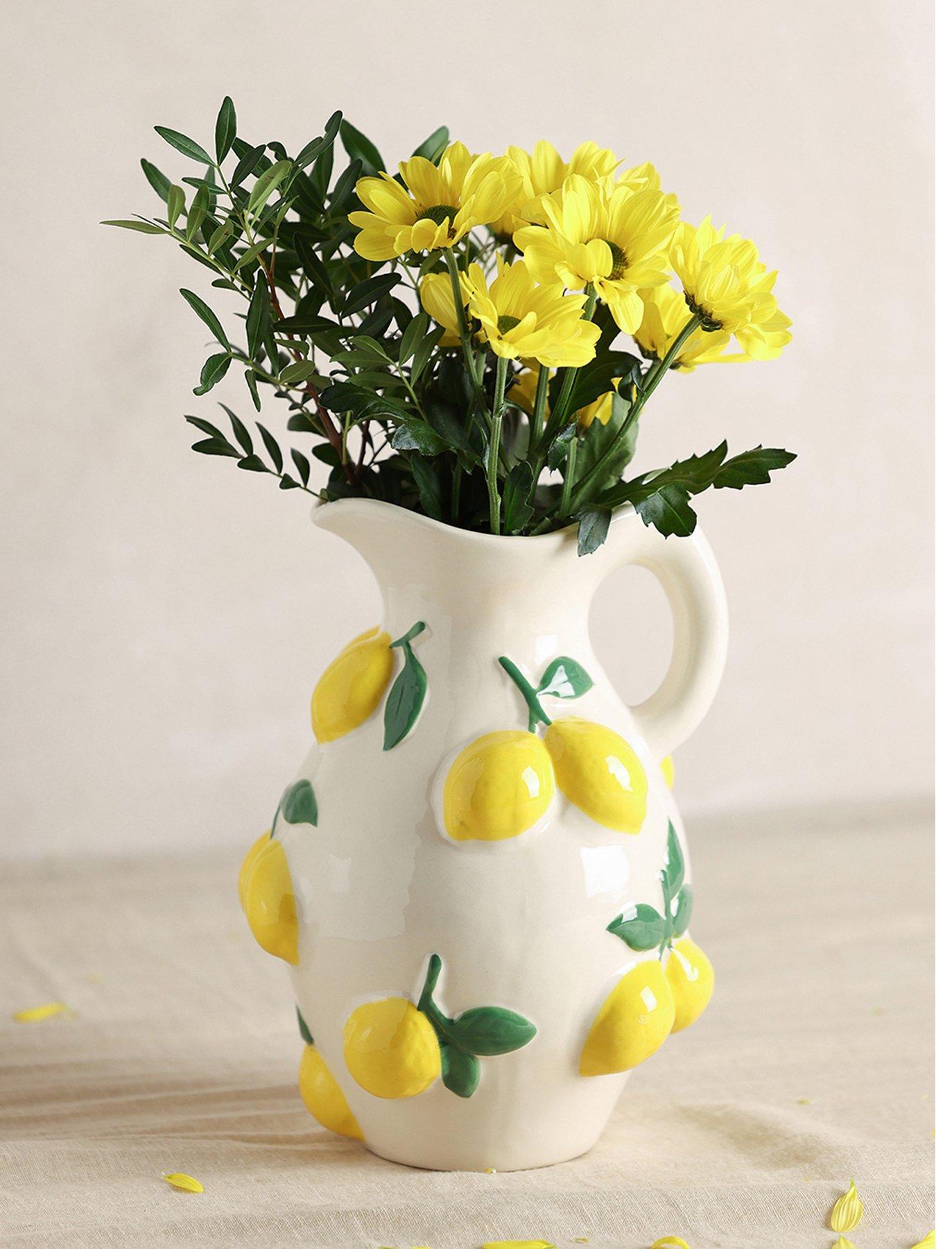 front image of hestia-white-jug-vase-with-lemons