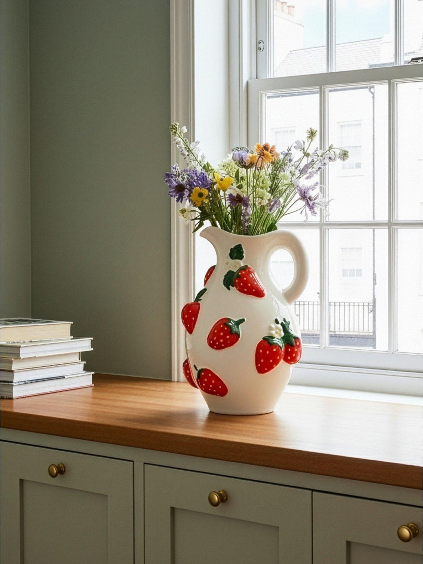 Hestia The Cottage Garden Hand Painted Jug Vase - Strawberry