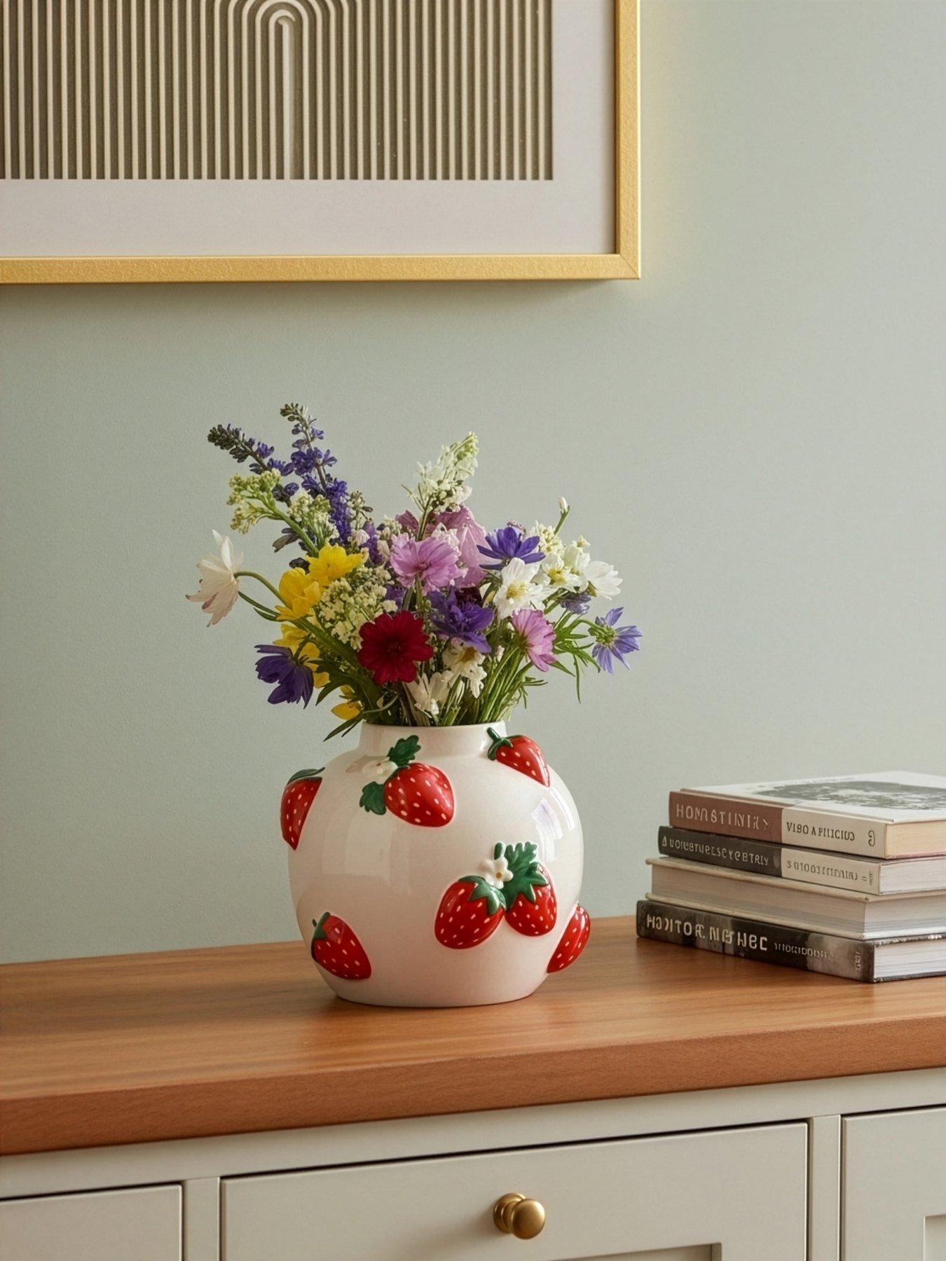 Hestia The Cottage Garden Hand Painted Vase Large  - Strawberry