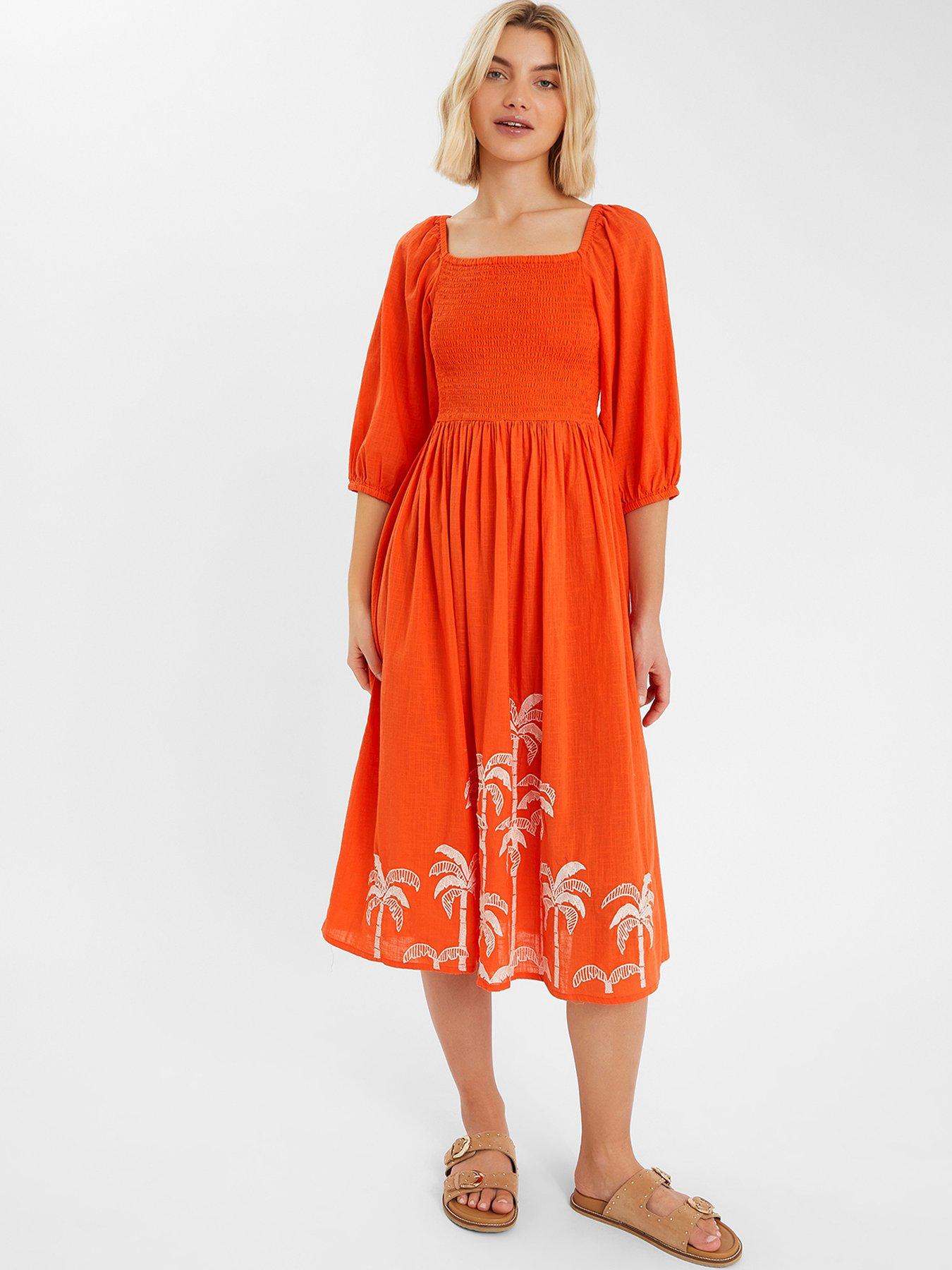  image of accessorize-coral-puff-sleeve-embroidered-coral