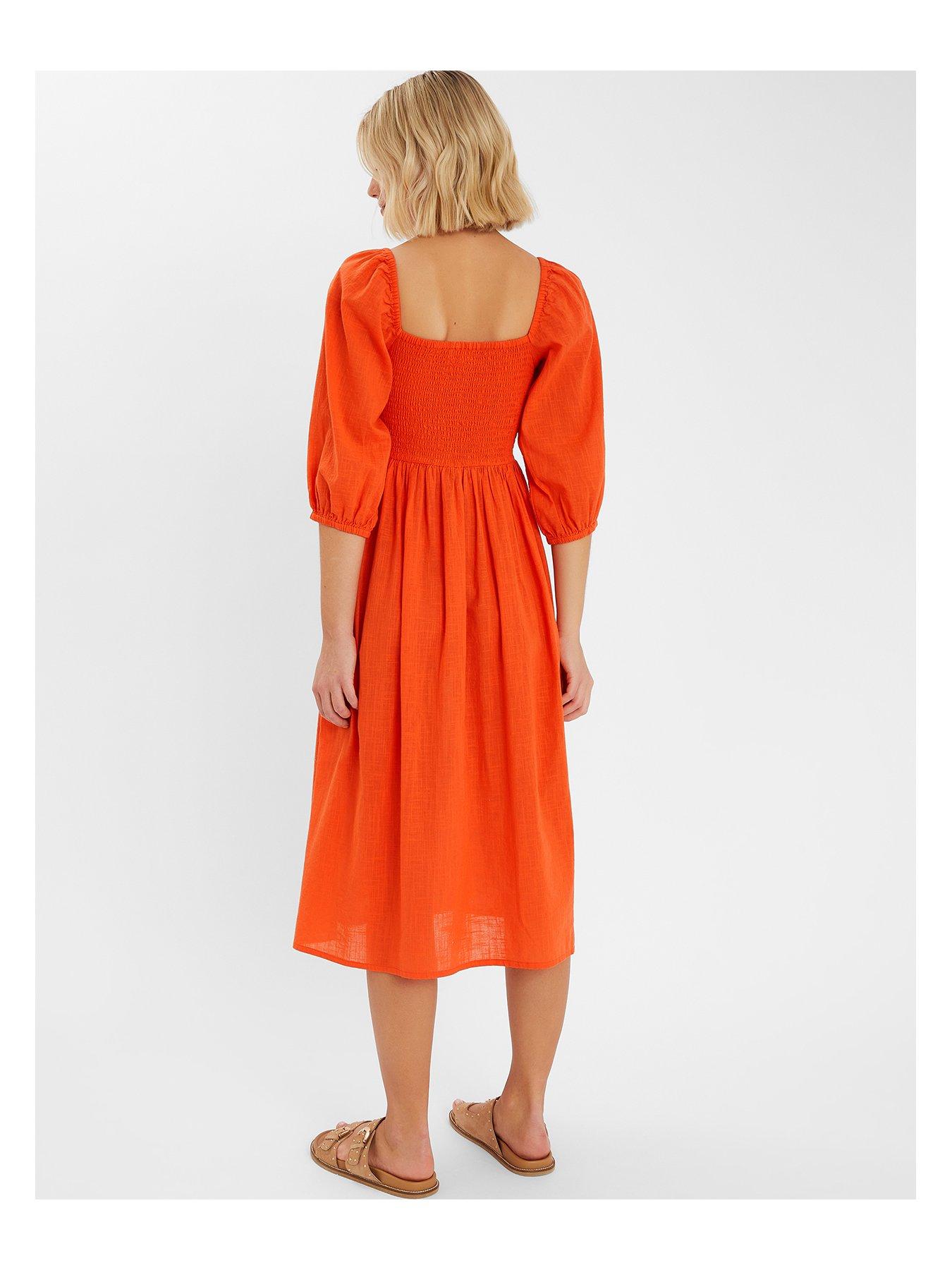  image of accessorize-coral-puff-sleeve-embroidered-coral