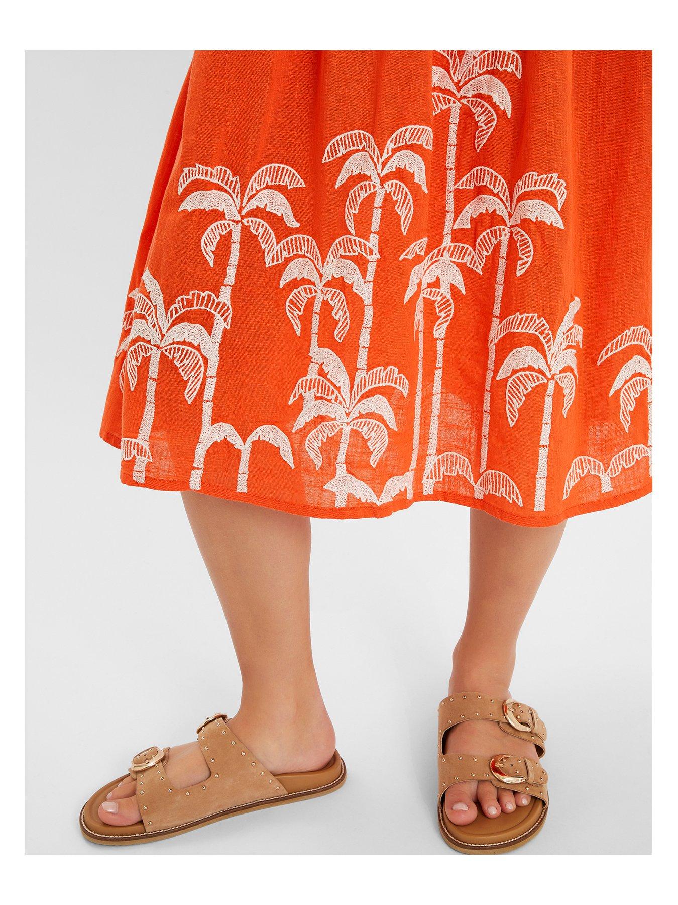  image of accessorize-coral-puff-sleeve-embroidered-coral