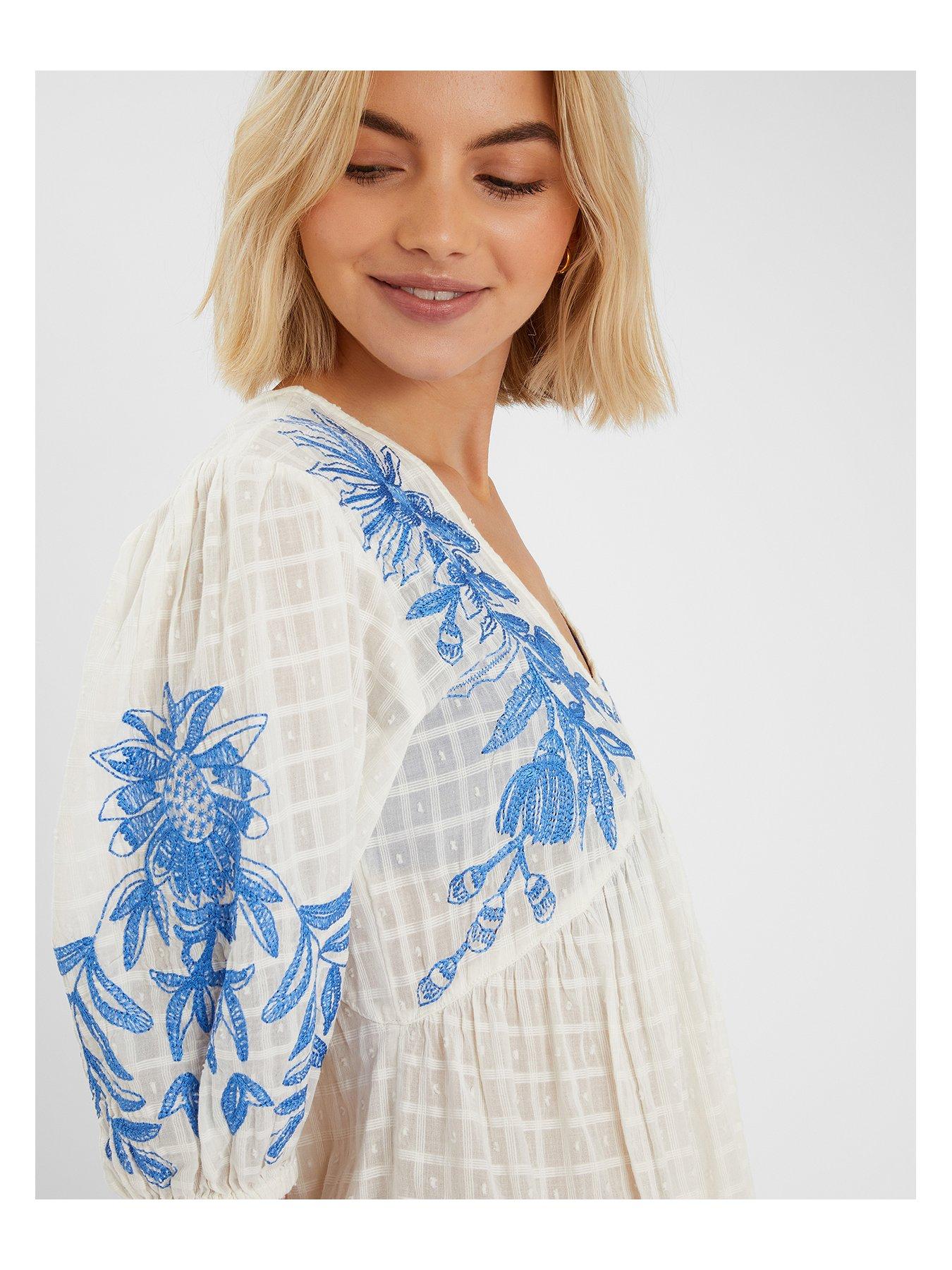  image of accessorize-blue-embroided-cover-up-white
