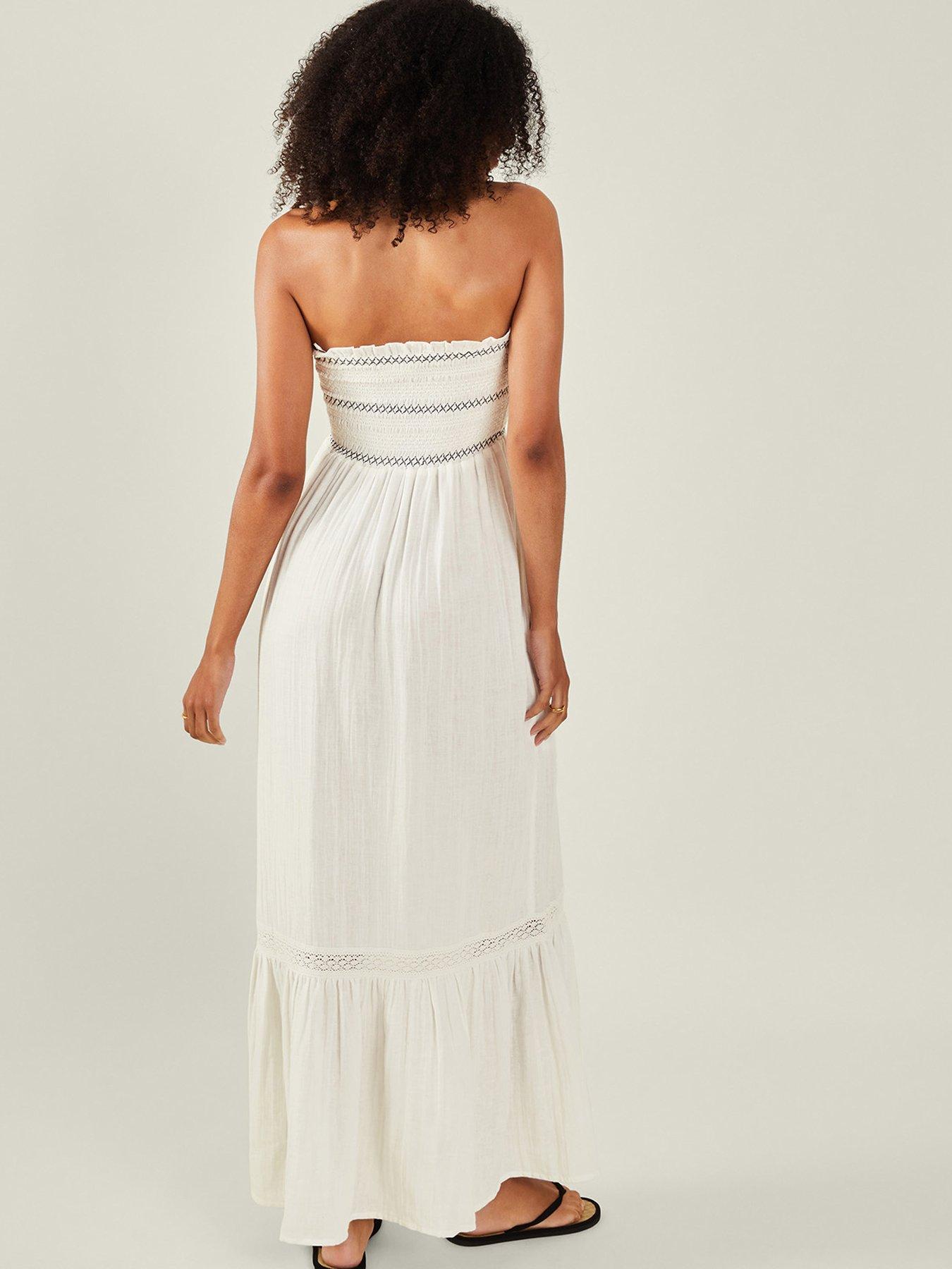  image of accessorize-ivory-shirred-bandeau-maxi-dress-ivory-cream
