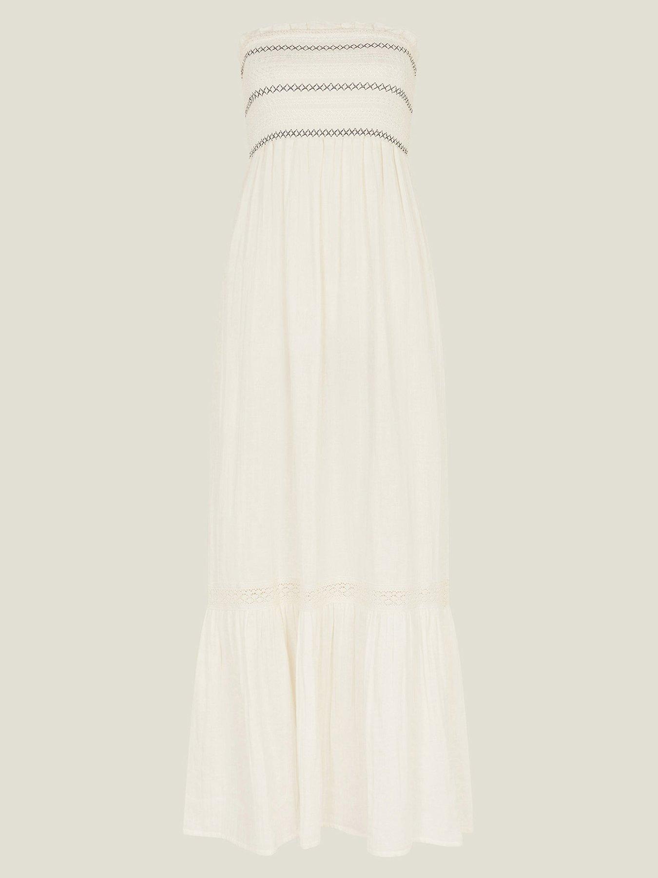  image of accessorize-ivory-shirred-bandeau-maxi-dress-ivory-cream