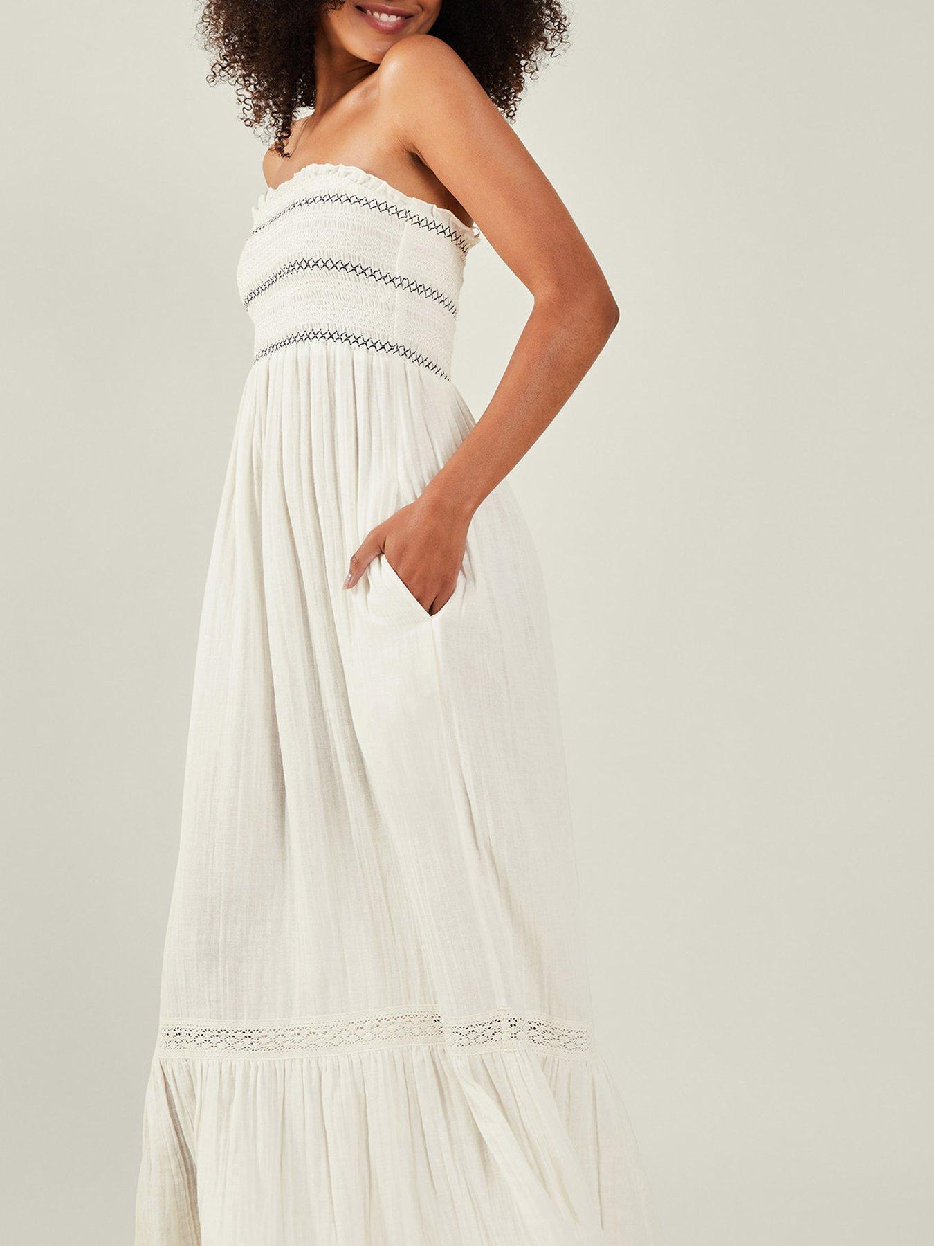  image of accessorize-ivory-shirred-bandeau-maxi-dress-ivory-cream