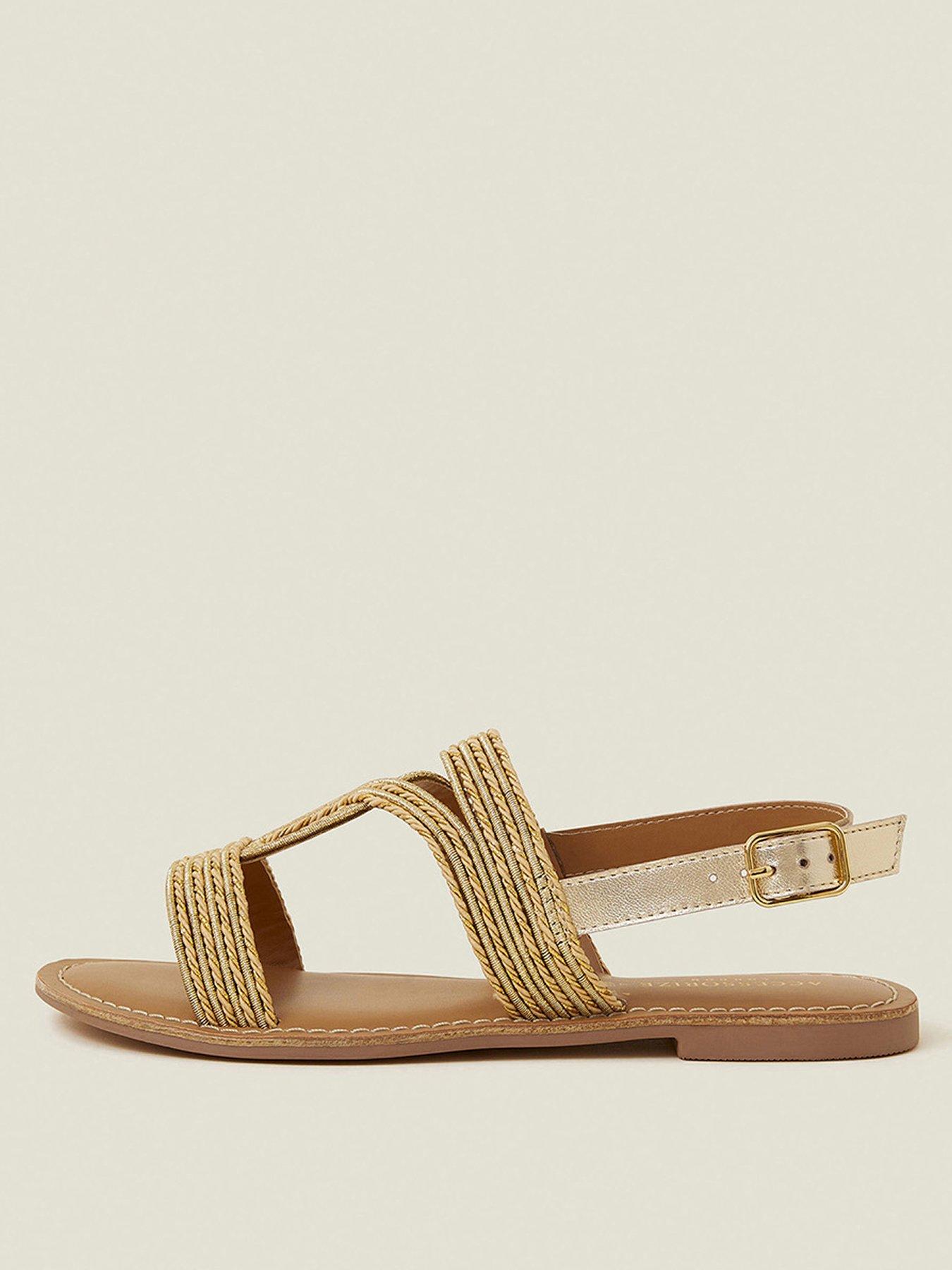 undefined Raffia Loop Strappy Sandals - Gold
