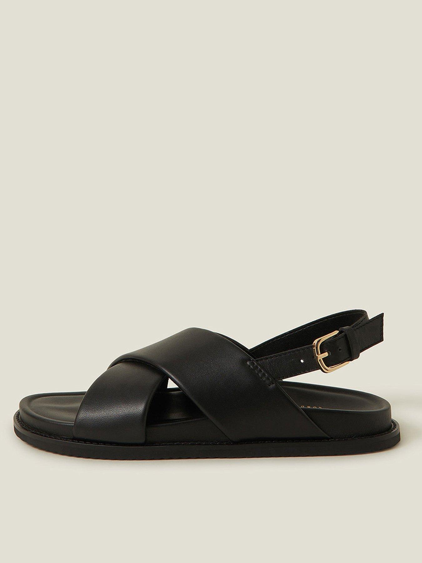 undefined Cross Strap Leather Sandals- Black